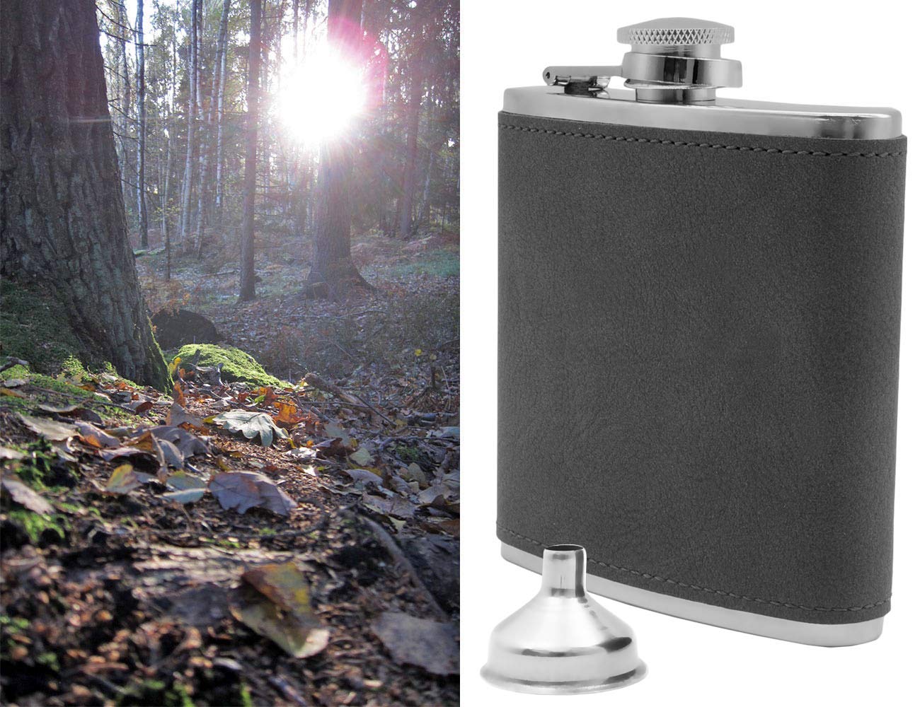 Outdoor Saxx® Flasque En Acier Inoxydable 175 Ml - Design Cuir Marron Clair Avec Entonnoir Et Boîte Cadeau - Idéale Pour Spiritueux