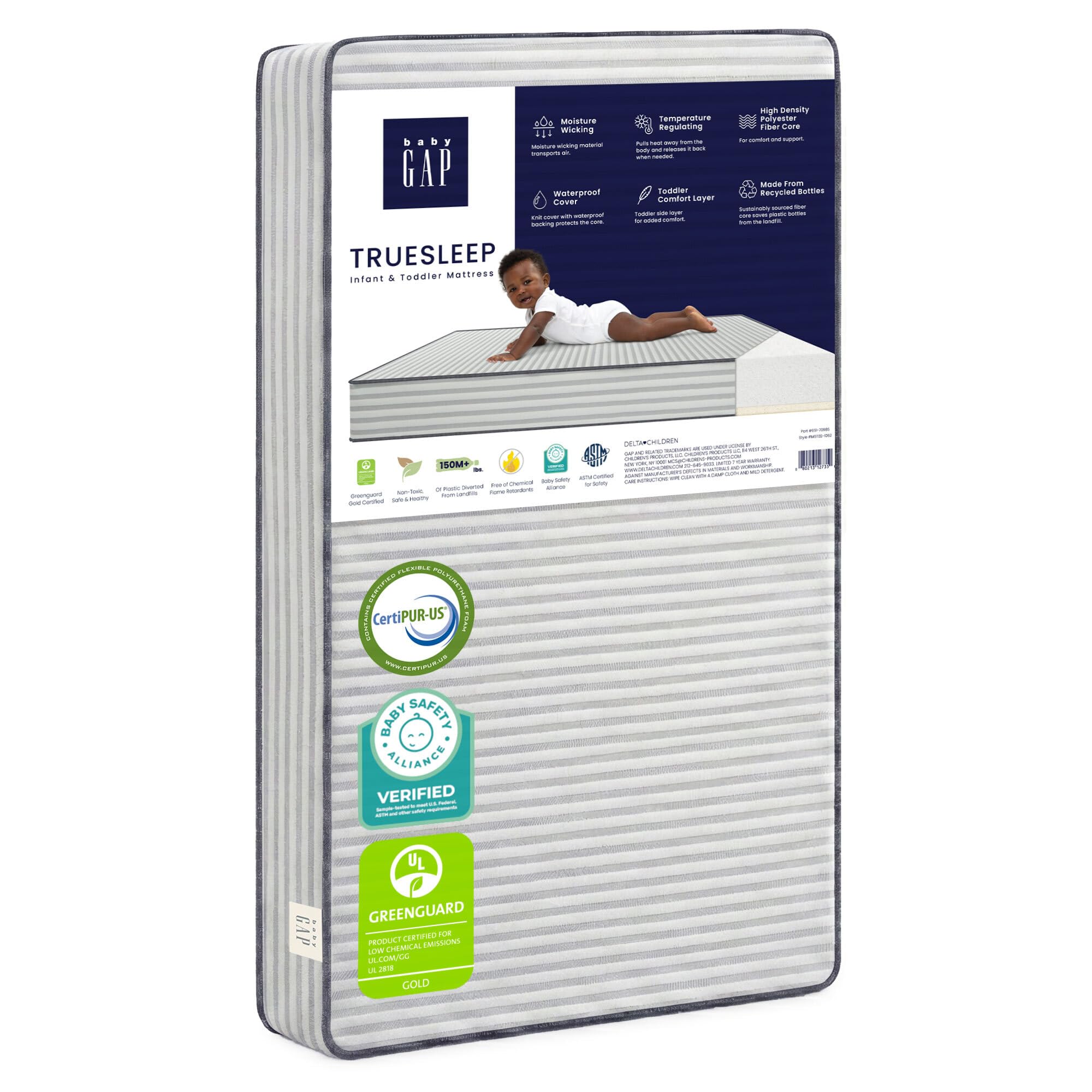 GAP babyGap TrueSleep Crib and Toddler Mattress - Waterproof - GREENGUARD Gold Certified – Temperature Regulating – Moisture Wicking
