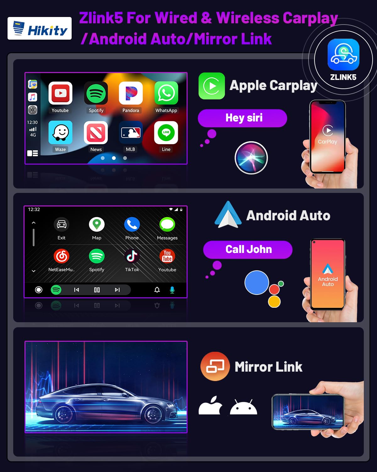 Hikity DAB Autoradio Android 15 per VW Golf 5 6 Polo Passat Seat Skoda | Android Auto Wireless CarPlay | 2+64GB | 9" Touchscreen Stereo Auto GPS DAB RDS FM SWC Canbus HiFi Retrocamera per VW