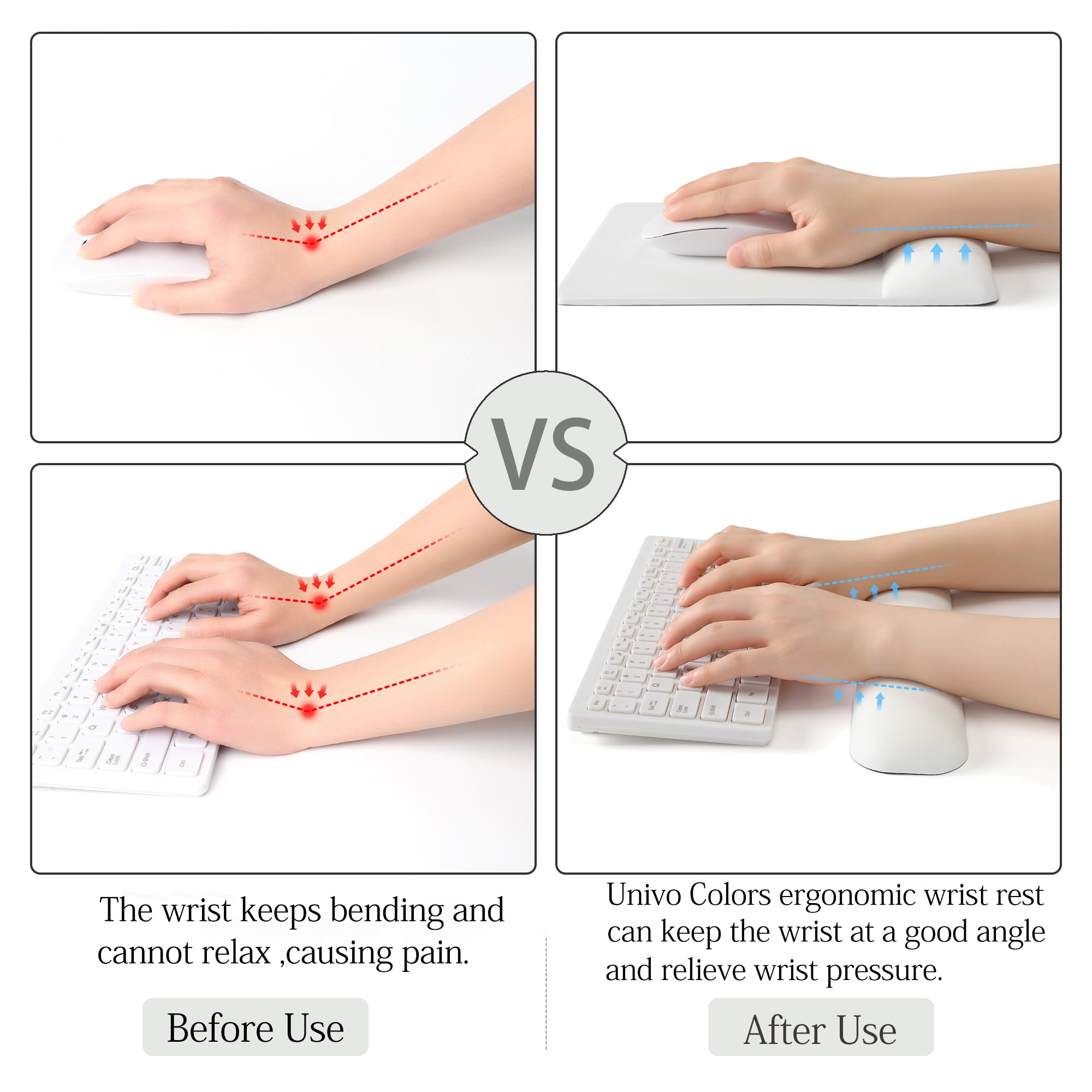 Univo Colors Set di tappetini per mouse con poggiapolsi, materiale PU di alta qualità, design ergonomico, riduce l'affaticamento, supporta il funzionamento a lungo termine, cuscino in memory foam