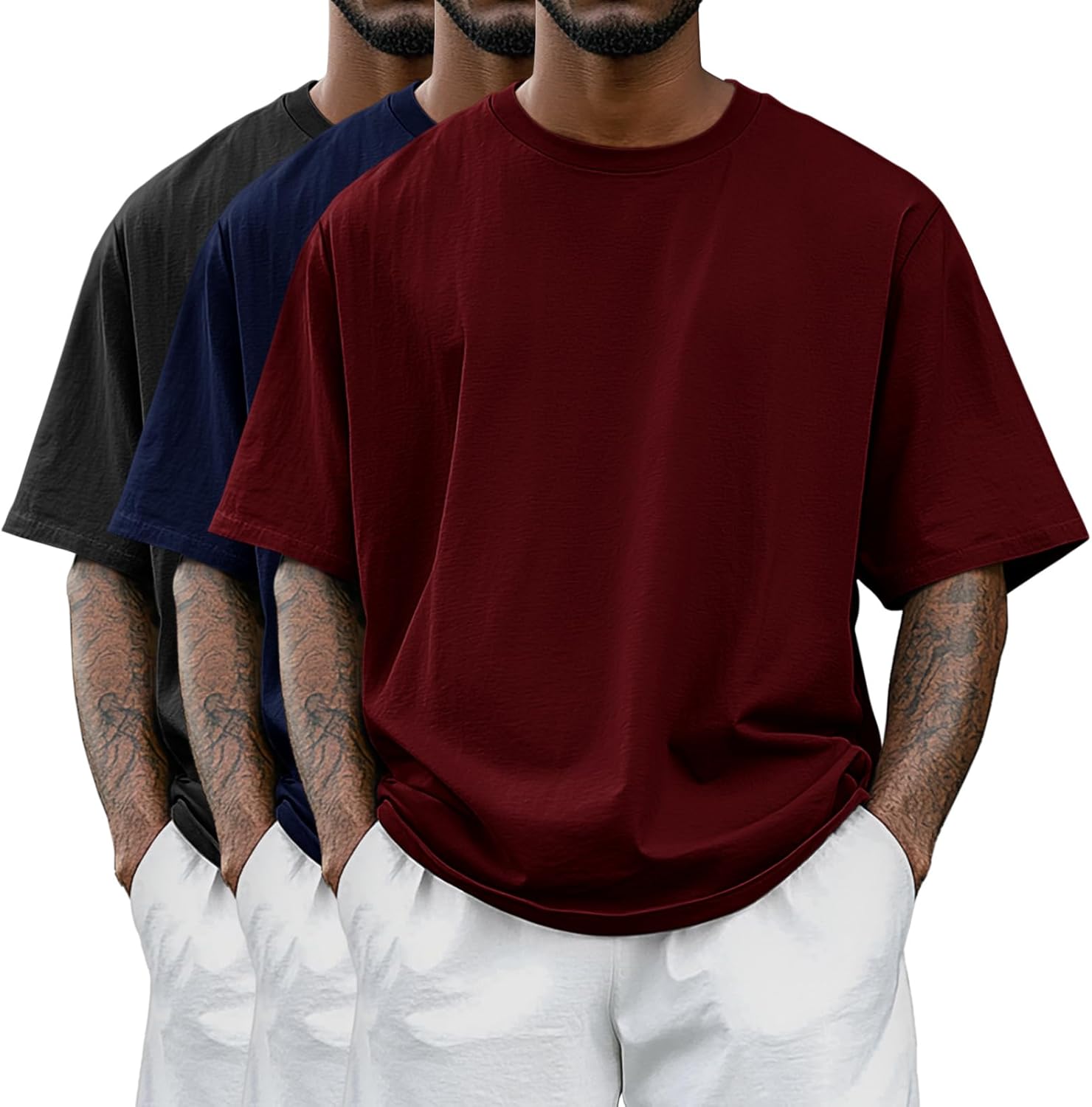 Riyiper 3 Pack Men's Big and Tall Shirts Half Sleeve Cotton Tee Crew Neck Elbow Length Top Casual Loose Fit T Shirts