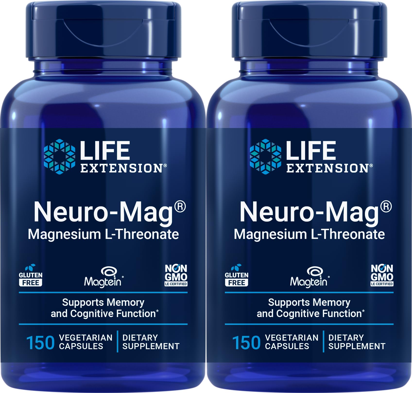 Life Extension Neuro-Mag 150 Vegetarian Capsules (Pack of 2), Magnesium L-Threonate, Magtein Supplement