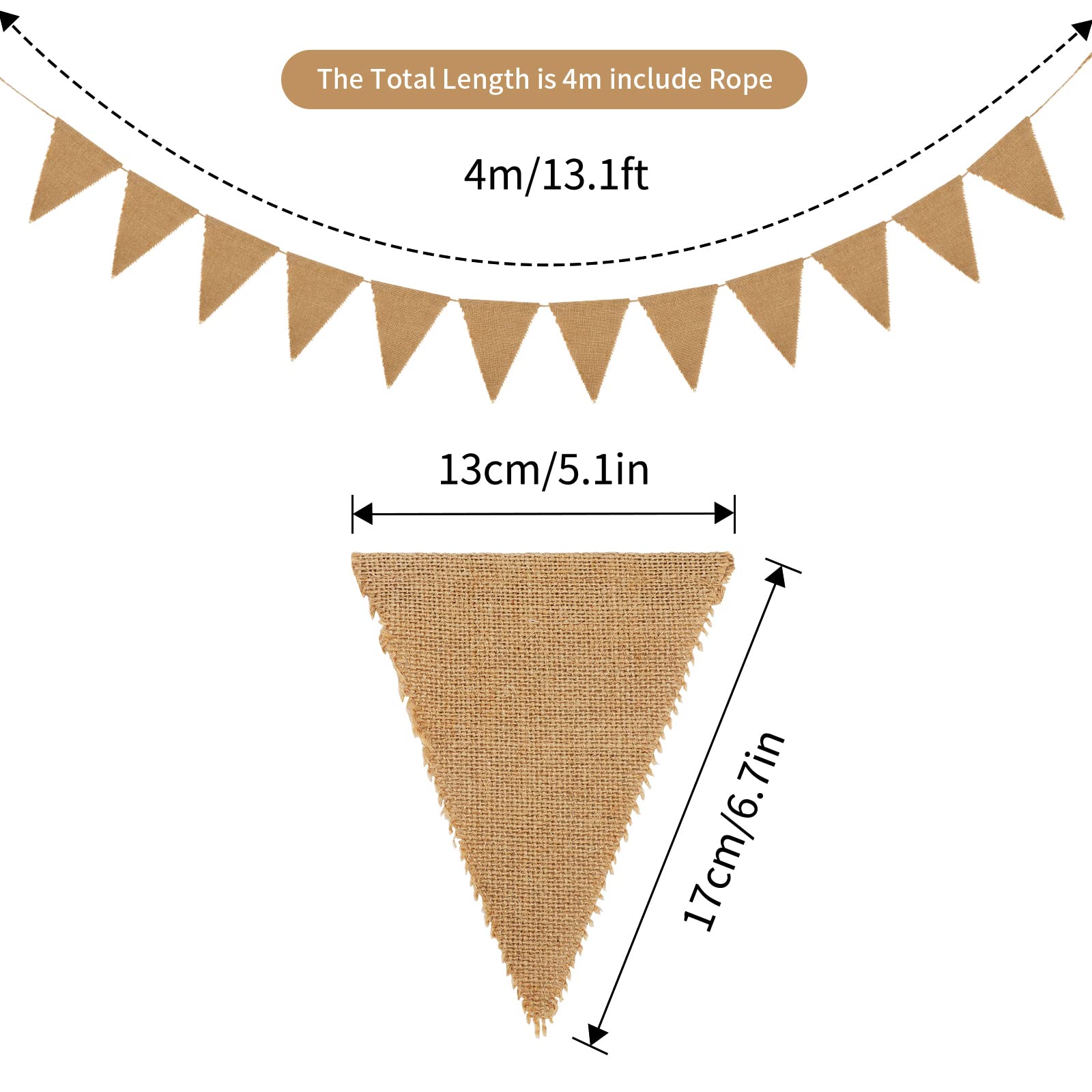 Ghirlanda Bandierine Iuta 4.4m - 15 Pezzi, Decorazione Vintage Per Feste - Foto 11
