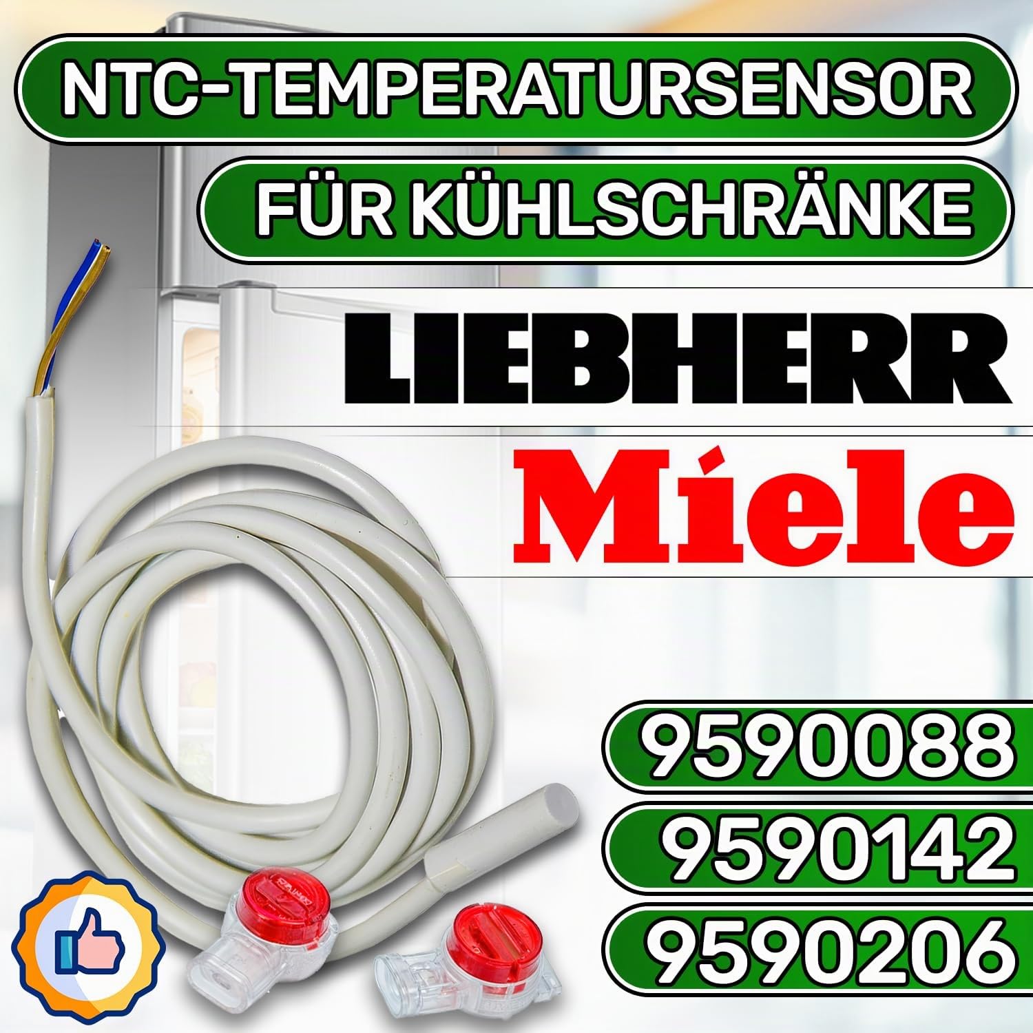 NTC Temperatursensor für Kühlschrank mit dem Original Code 694239700 959014200 9590206 959020600 9590088 959008800 9590142 für Liebherr für Miele - Garantie 5 Jahre - ONIX TECH