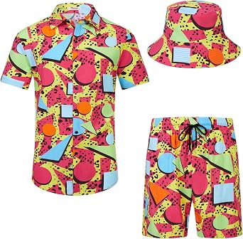 EISHOPEER Mens Flower Hawaiian Sets Casual Short Sleeve Shirt and Shorts Suits Outfits with Bucket Hats