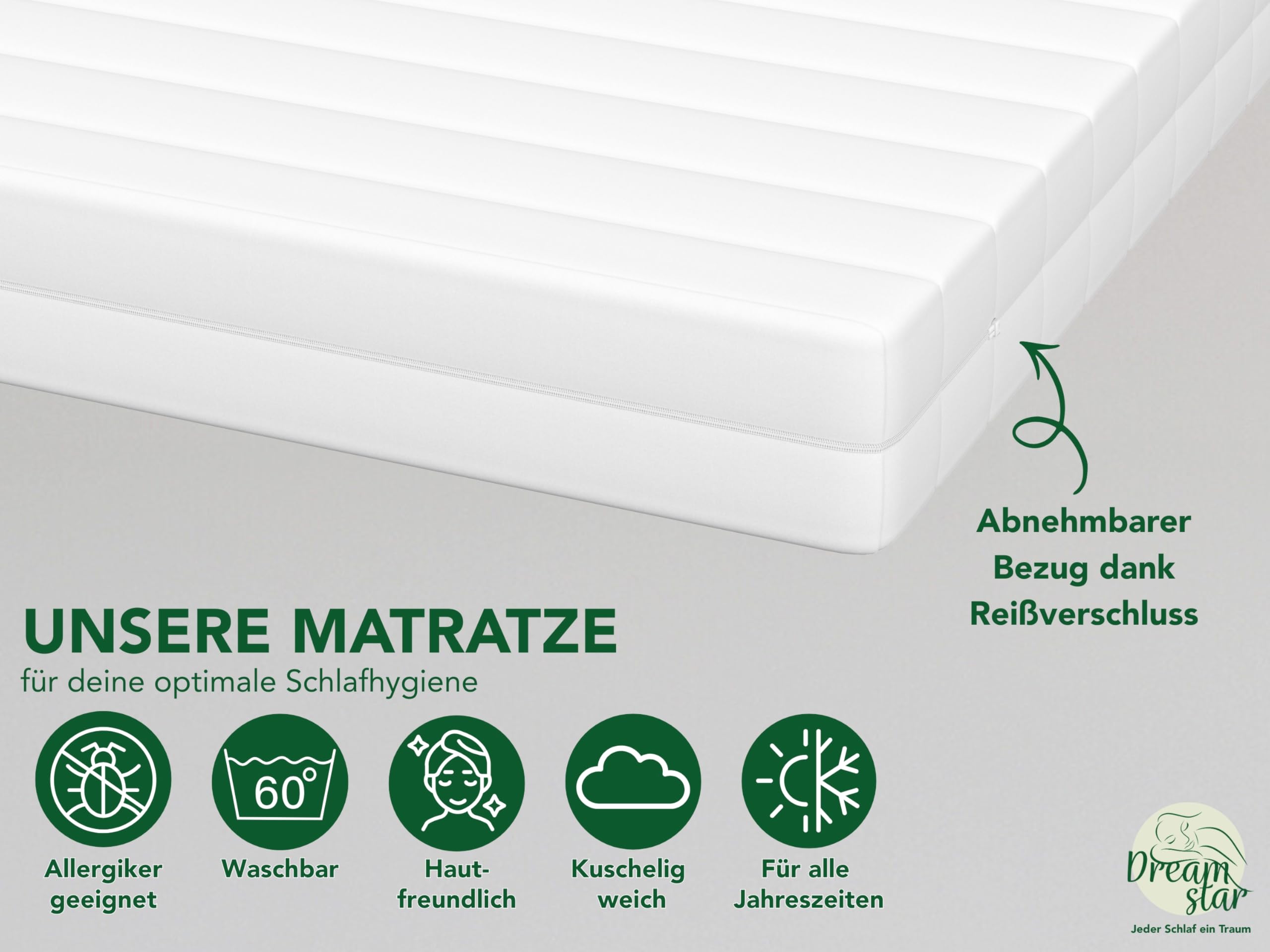 DREAMSTAR Easy Sleep Matratze 180x200cm H2 (weich)| Ergonomische Kaltschaummatratze | Hypoallergen & Antibakteriell | Bezug abnehmbar & waschbar | Öko-TEX® | (11cm, 180 x 200 cm)