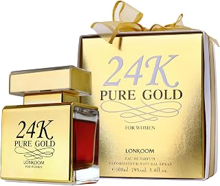 Lonkoom 24K Pure Gold Perfume for Women, Sweet Woman Perfumes Long Lasting Fragrance Eau de Parfum, Vanilla Amber Musk Notes, 3.4 Fl Oz