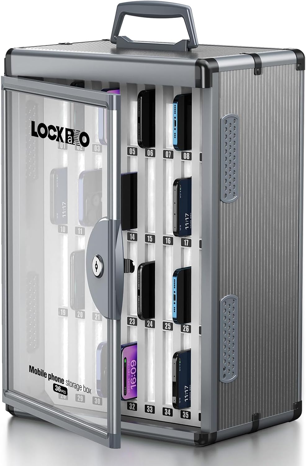 Photo 1 of  36 Slots Cell Phone Locker for Classroom, Portable Mobile Phone Storage Box with Handle, Phone Lock Box Wall Mounted (Black) 