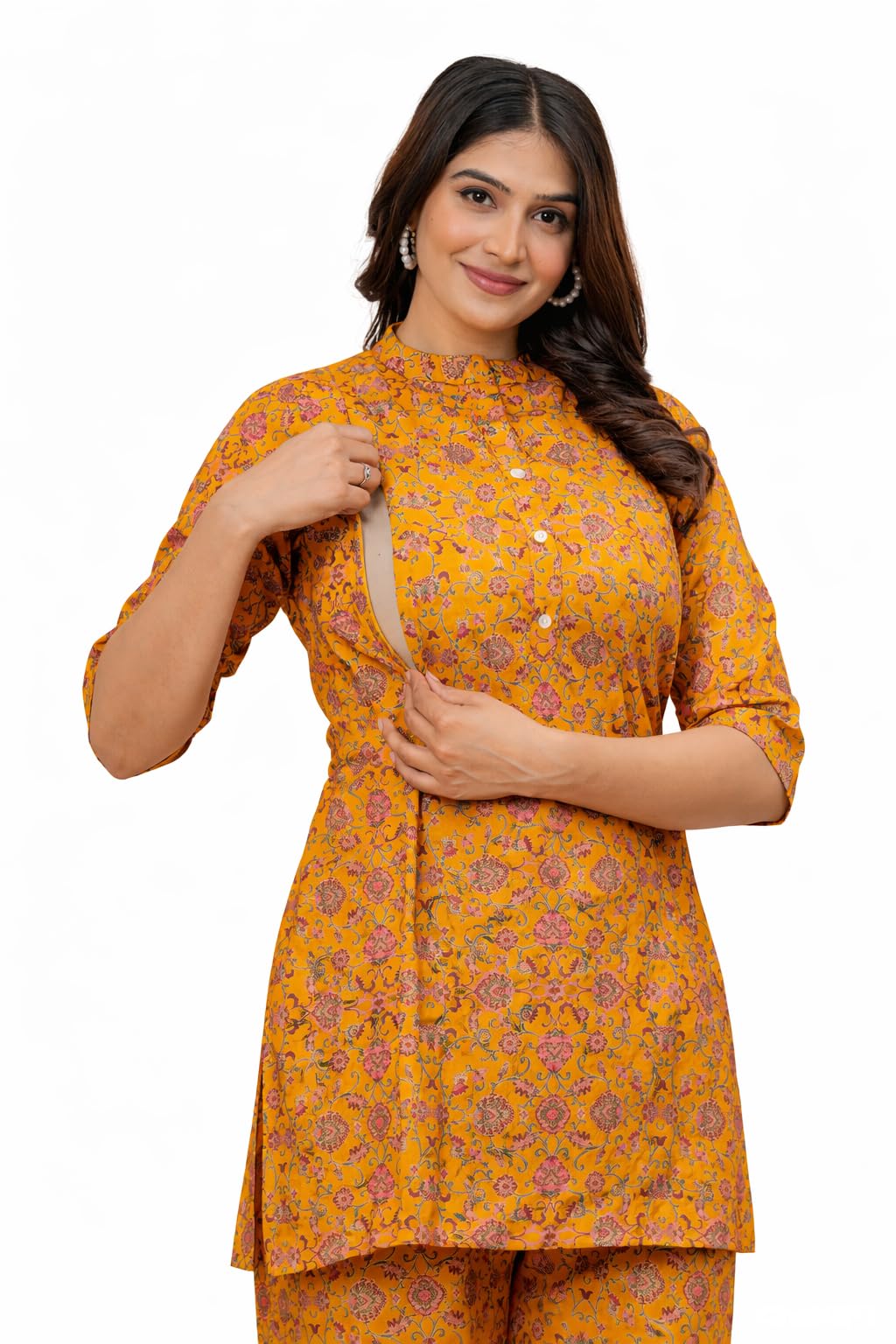 Women Cotton Cambric Printed Maternity Top & Pyjama Set-image-36