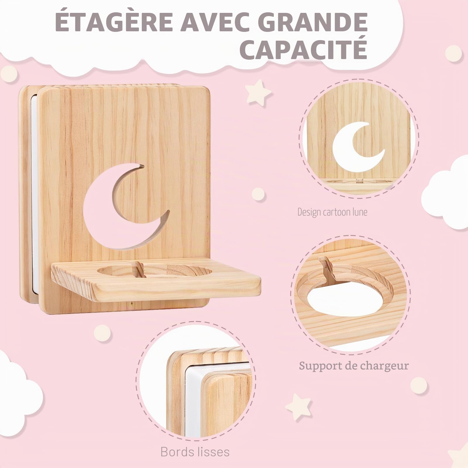 Tonie Box Étagère magnétique avec éclairage | Wooden Tonie Figurines Étagère pour 15 à 20 figurines Tonie | Rangement dans la chambre d'enfant pour filles et garçons