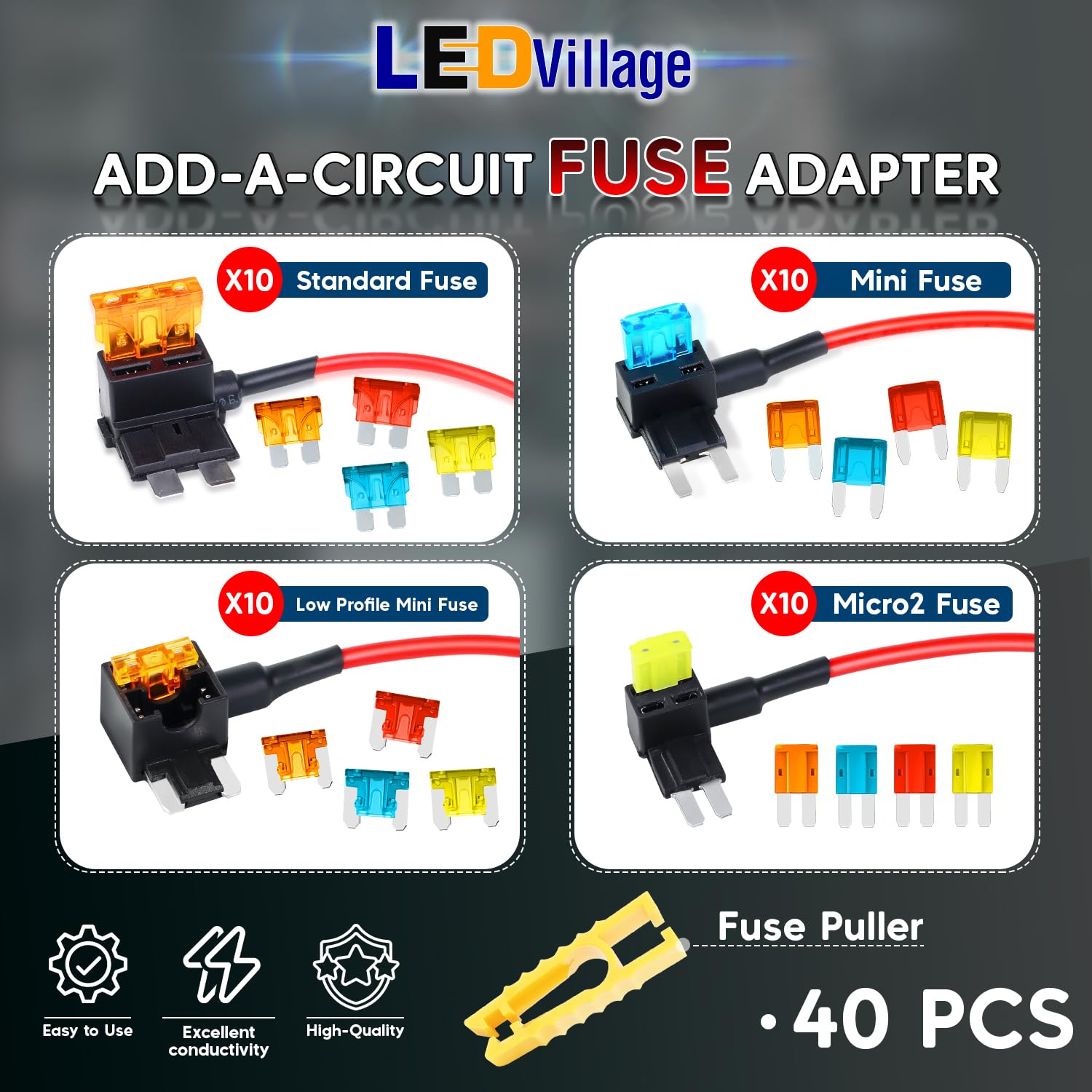 40 PCS Fuse Tap Assortment Kit – ATO/ATC, Mini, Low Profile Mini, Micro2 – 12V Add-a-Circuit Blade Fuse Holder Set with Fuses for Car & Wiring Projects