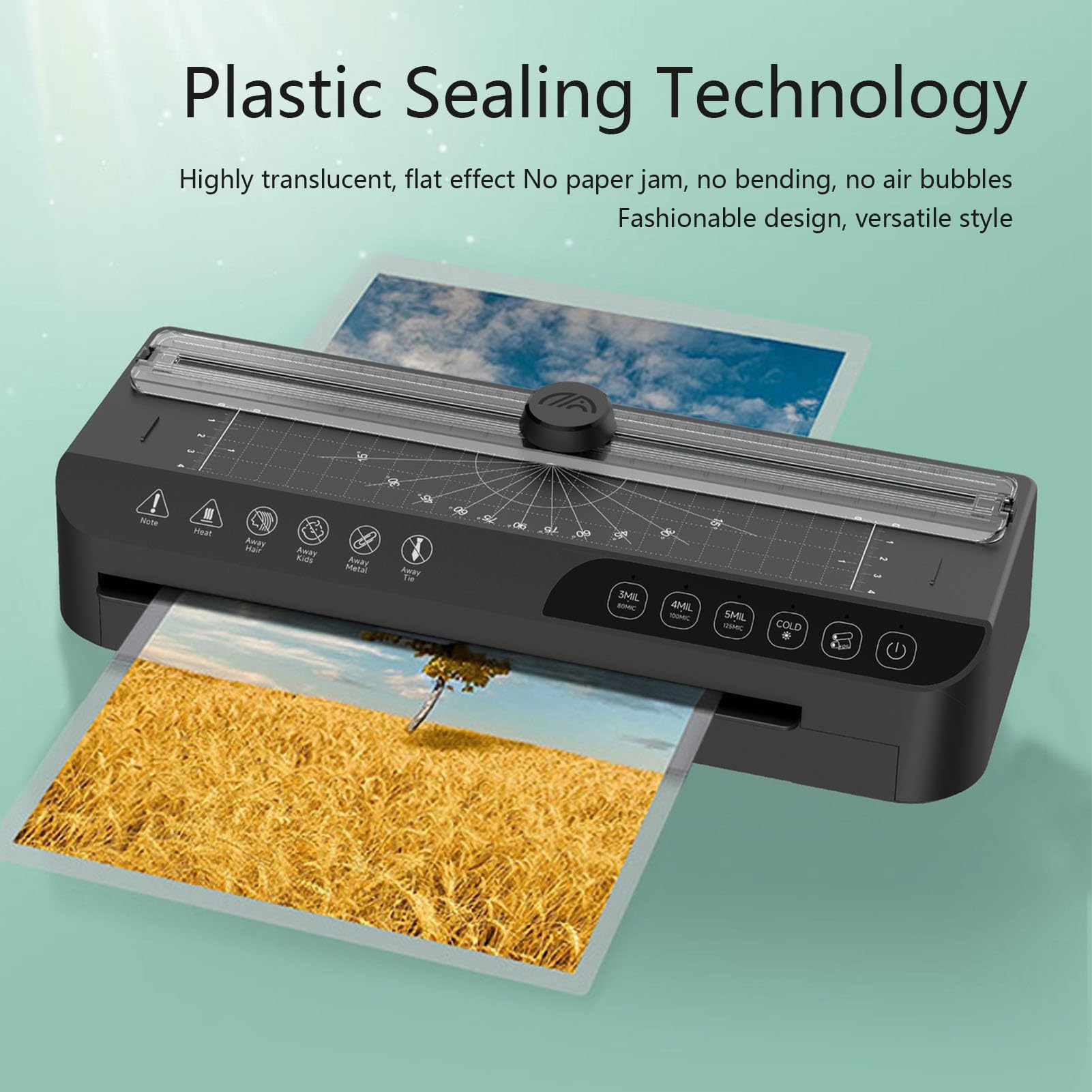 Photo Laminator Machine, A4 Laminating Machine Hot & Cold with Fast Warm, 320mm / min High Speed Lamination Compact Laminator with Paper Cutter, for Home School Office (US Plug