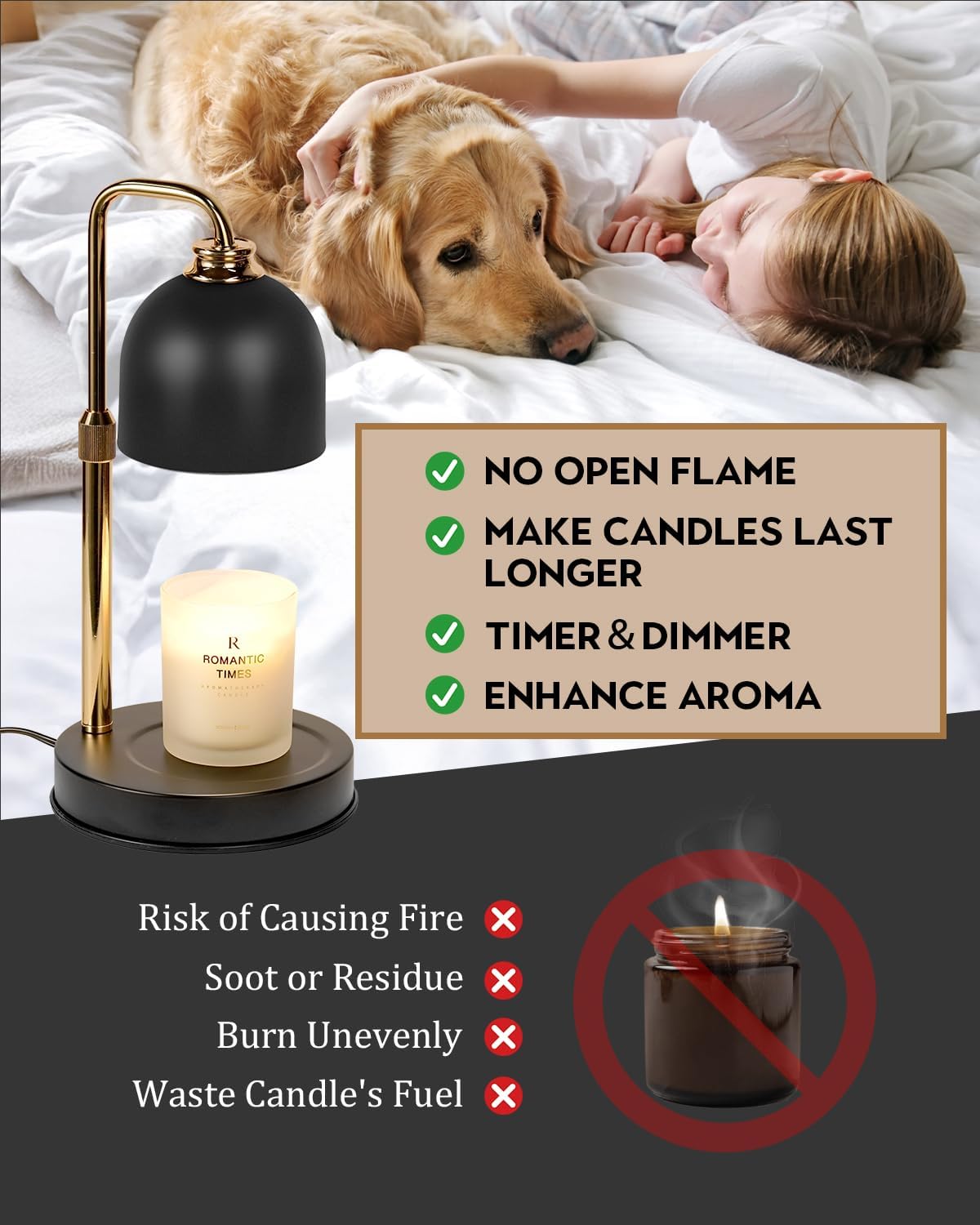 Candle Warmer Lamp with Timer & Dimmable Brightness, House Warming Gifts New Home, Candle Warming Lamp Gifts for Valentines, Birthday Gifts for Women Mom, Flameless Wax Melt Warmer for Jar Candles