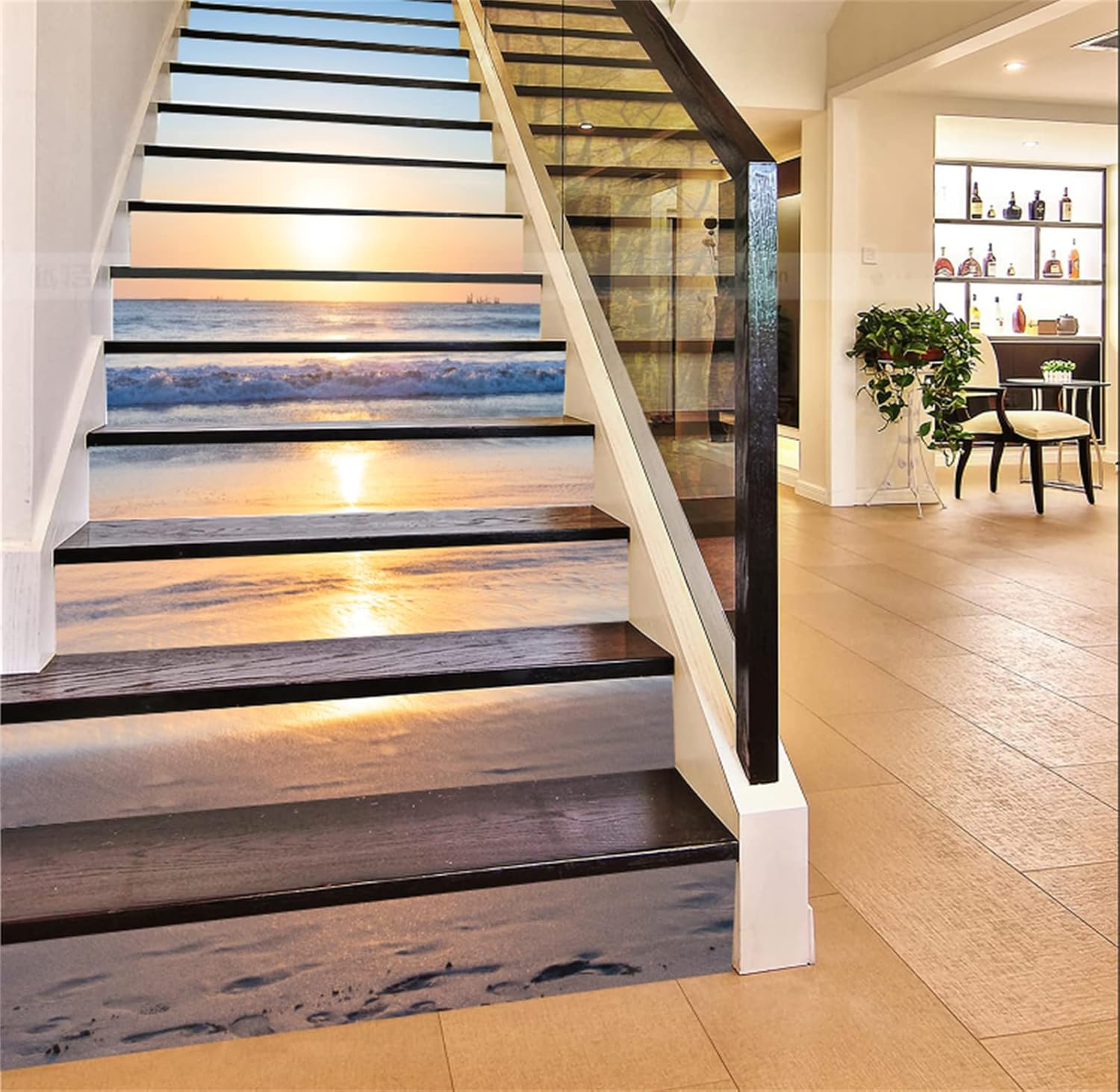 artfanke 13Pcs Stair Risers Stickers - 3D Green Forest Steps Peel and Stick Vinyl Staircase Sticker -Stair Decals Decor for Stair Steps Home Office Decor 39.37"x7.09"