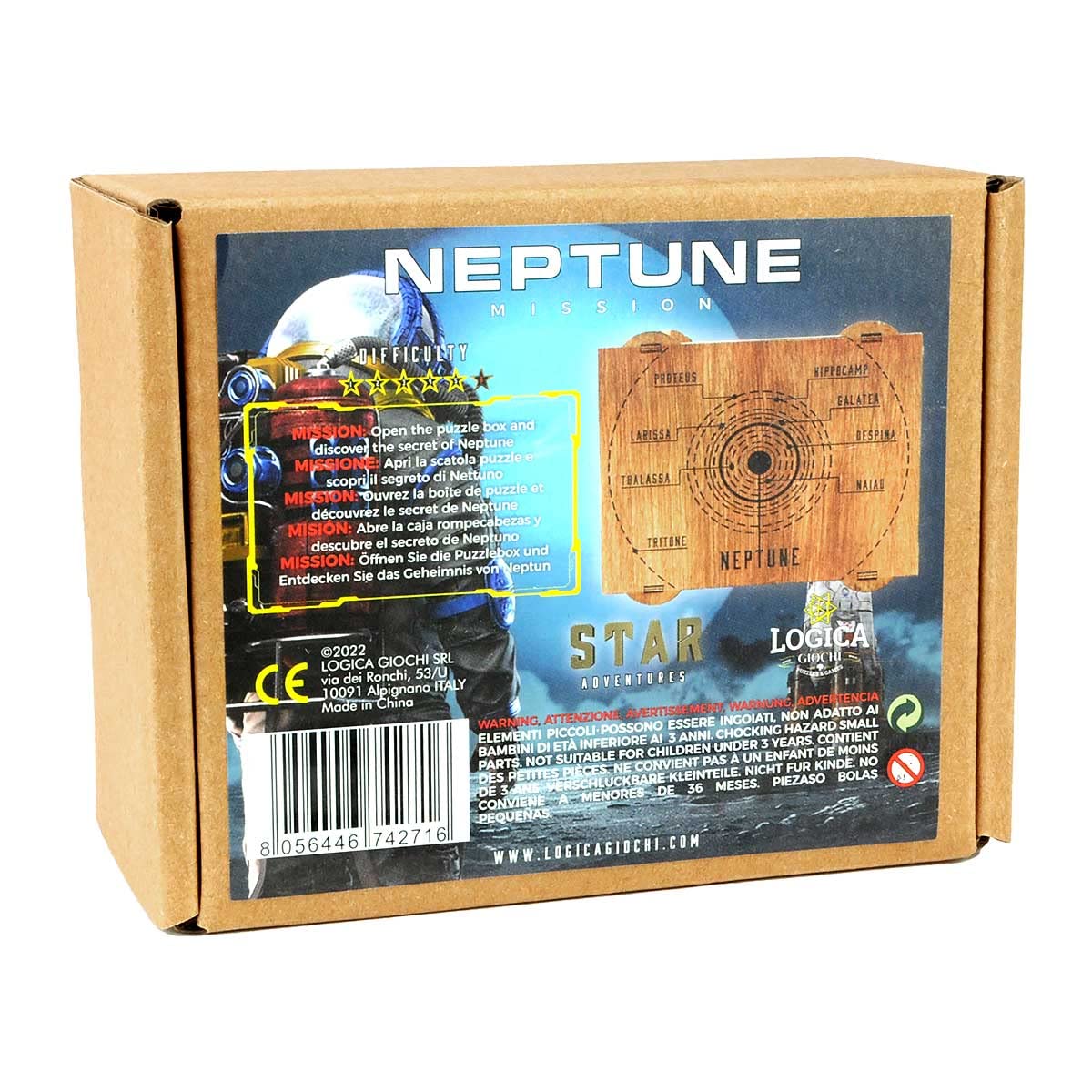 Logica - Scrigno Nettuno - Rompicapo in Legno - Scatola Segreta - Difficoltà 5/6 Incredibile - Serie Star Adventures