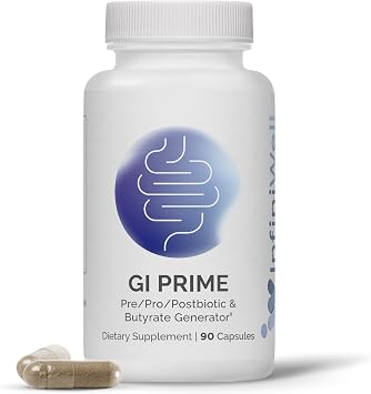 InfiniWell GI Prime - Pre, Post & Probiotics for Digestive Health - Aid Immune Function & Support The Gut-Brain Axis - with Bacillus Probiotics for Women & Men 90 Capsules