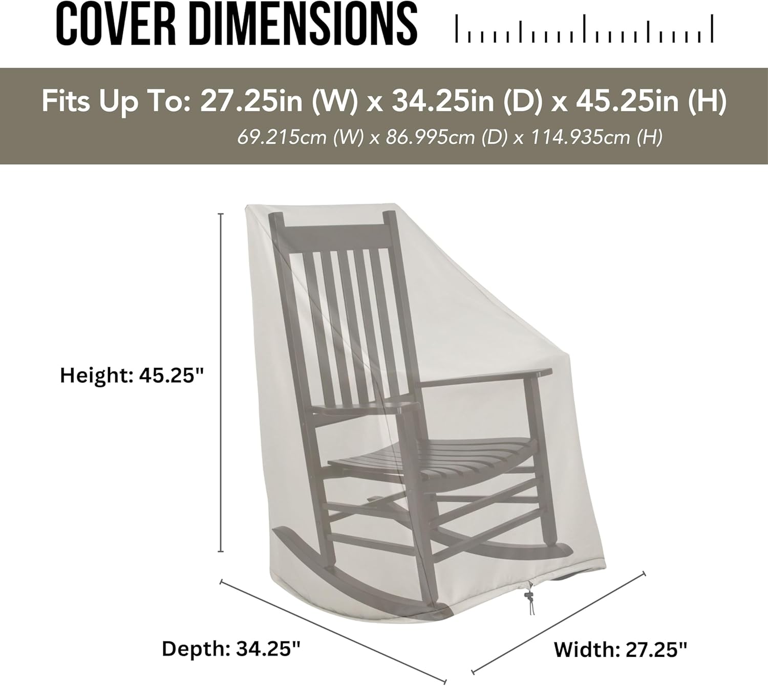Shine Company 4361 Weatherproof Outdoor Rocking Chair Cover, 100% Woven Polyester, Elastic Cord with Toggle, Gray