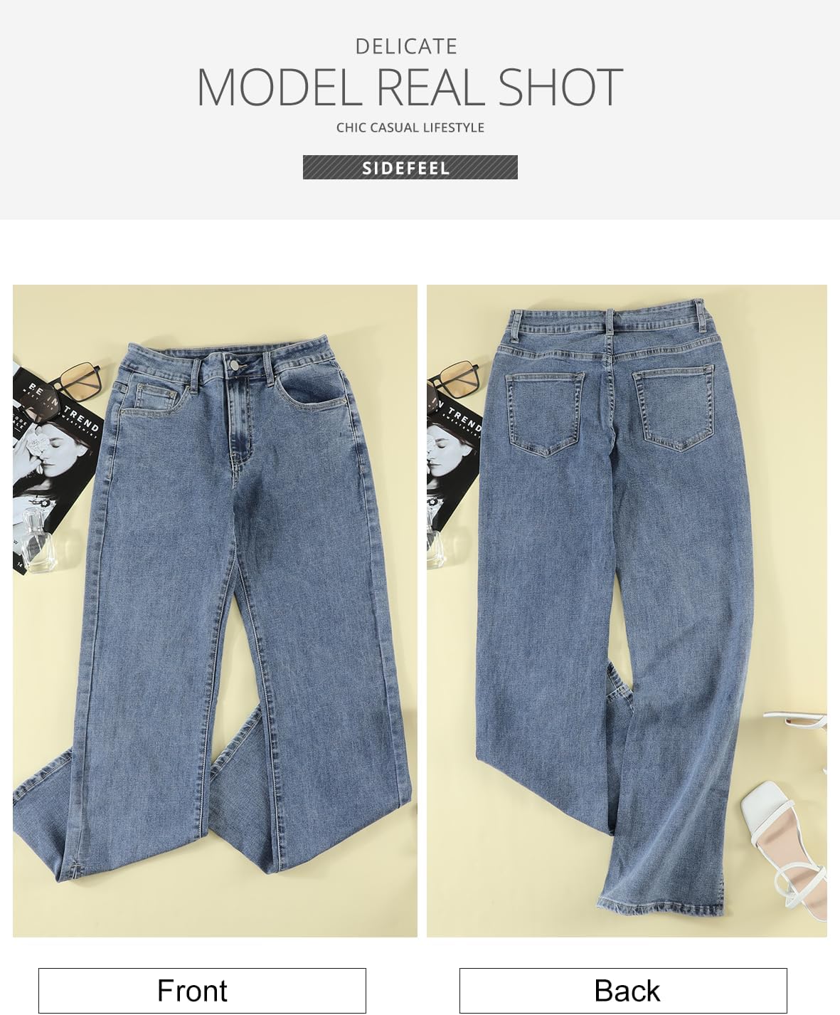 Sidefeel Women's Ripped High Waisted Flared Jeans Wide Leg Destroyed Denim Pants - Image 6