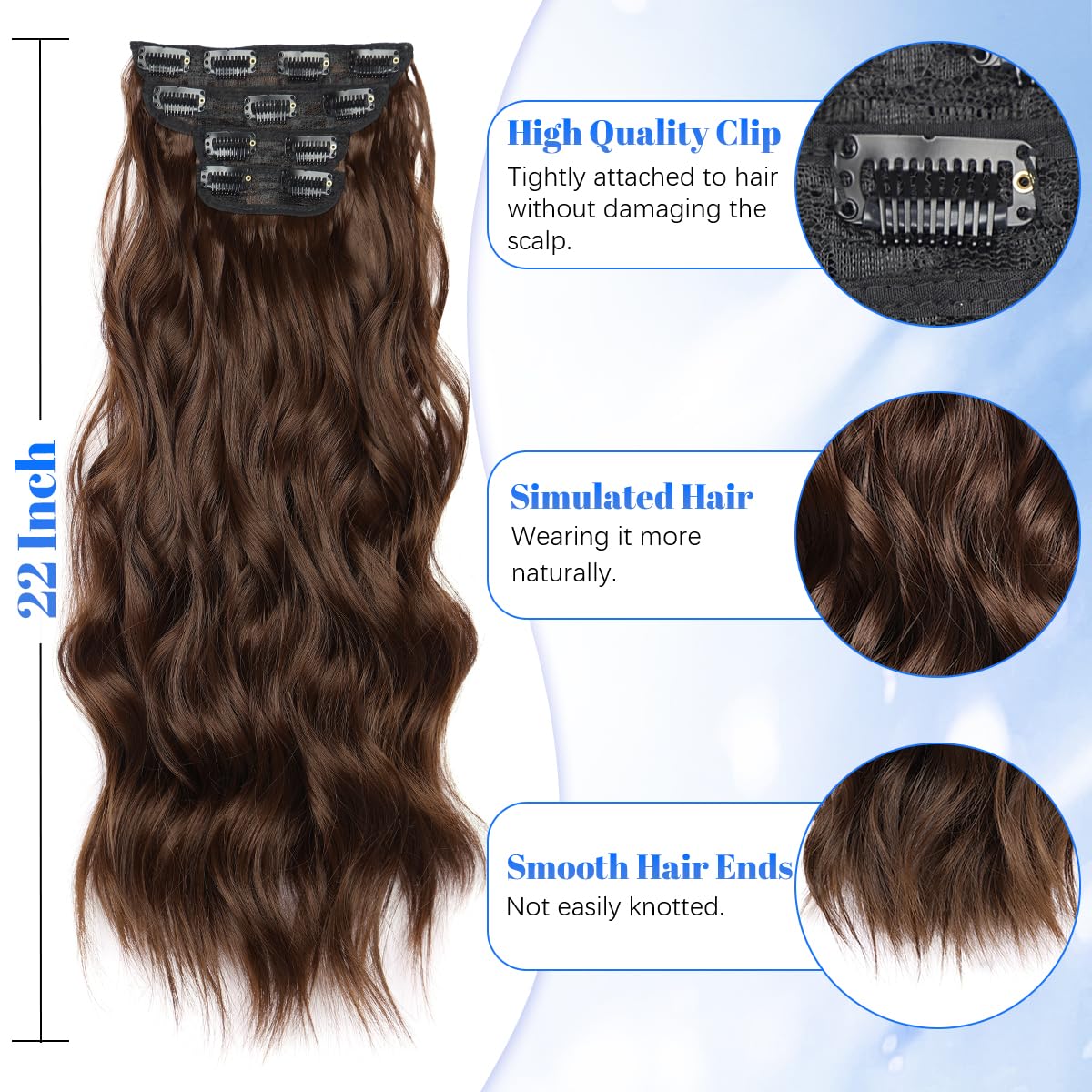 JIAMEISI Clip in Hair Extensions 4PCS Full Head Long Wavy Hair Extensions Synthetic Fiber 22 Inch 200g Clip in Thick Hairpieces for Women/Girls (#8B Chocolate Brown) - Image 3