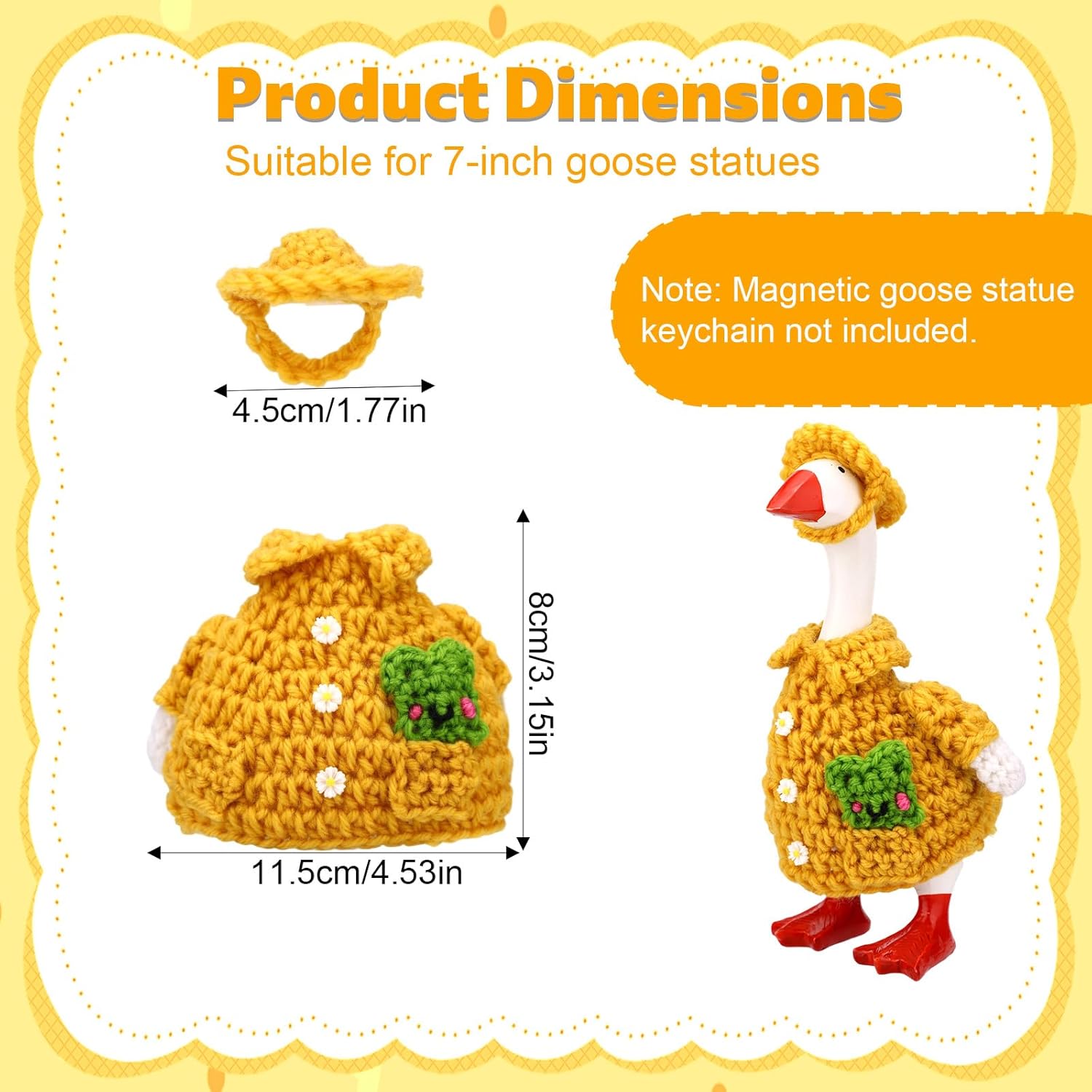 Raincoat Style Desk Goose Outfits, Includes 1 Cute Yarn Raincoat & 1 Hat, Mini Desktop Goose Clothes Accessories for 17.78cm/7in Geese (Yellow)