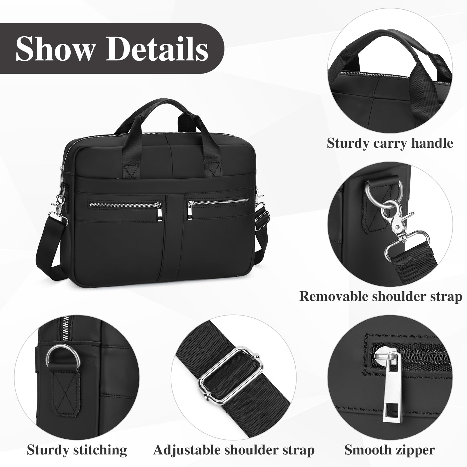 VINBAGGE Sac pour ordinateur portable de 14 pouces, sac à dos en cuir pour homme, sacs d'affaires, mallette de travail, bandoulière en cuir véritable