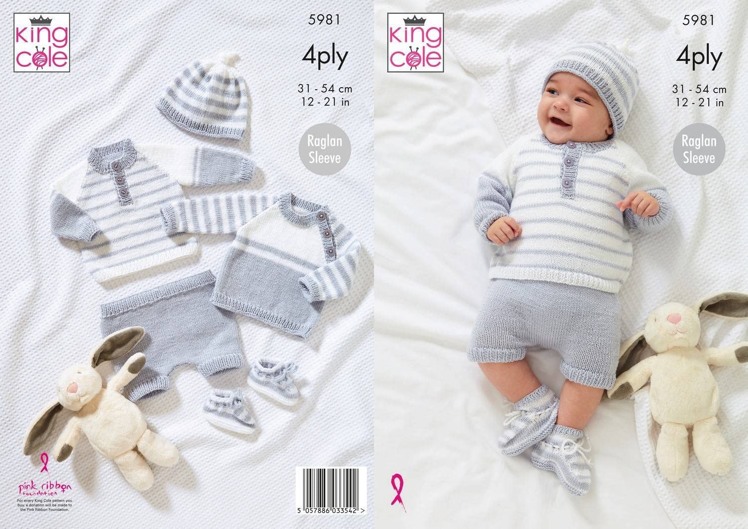 Sweaters, Pants, Hat and Bootees in King Cole Cherished 4 Ply (5981)