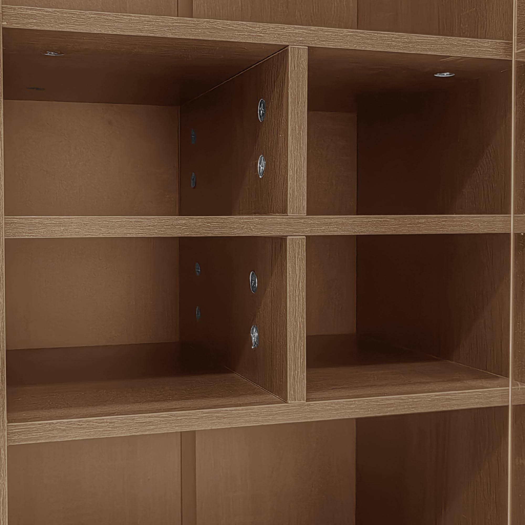 Vitrine Multifonction en Imitation Noyer – Armoire de Rangement avec Porte en Verre, Tiroir Caché & Étagères Modulables – Meuble Polyvalent pour Salon, Salle de Bain ou Bureau, Pieds Métalliques 16,6