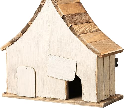 Miniatura 121 de Glitzhome Casas para pájaros para exteriores, casa de pájaros de madera maciza envejecida de gran tamaño de 15 pulgadas de largo con flores 3D