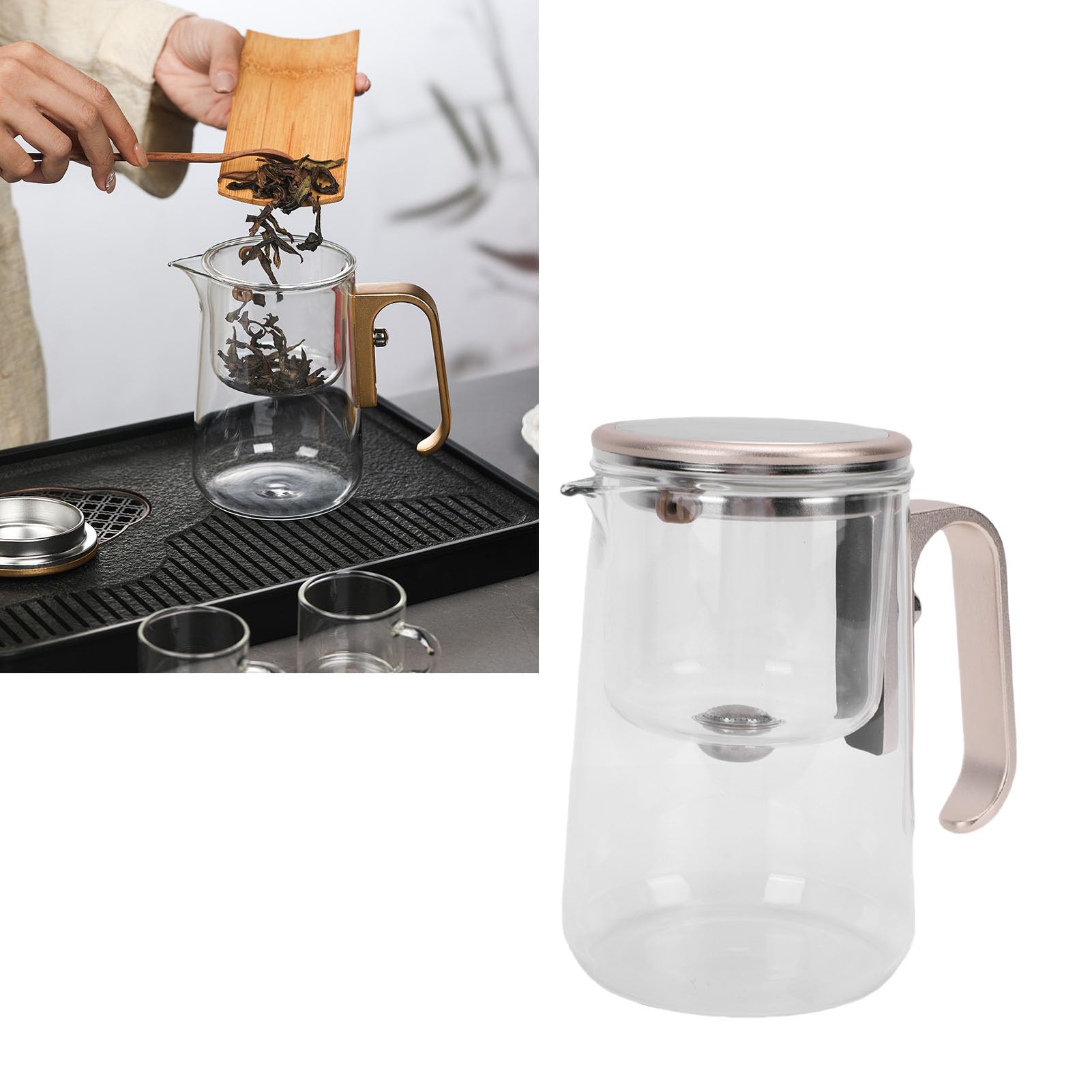 Glas-Teekanne, 800 Ml, Transparentes Design, Benutzerfreundlich, Leicht zu Reinigen, Wassertrennfunktion, Ergonomische Magische Teekanne mit Sieb für Losen Tee, Teebereiter