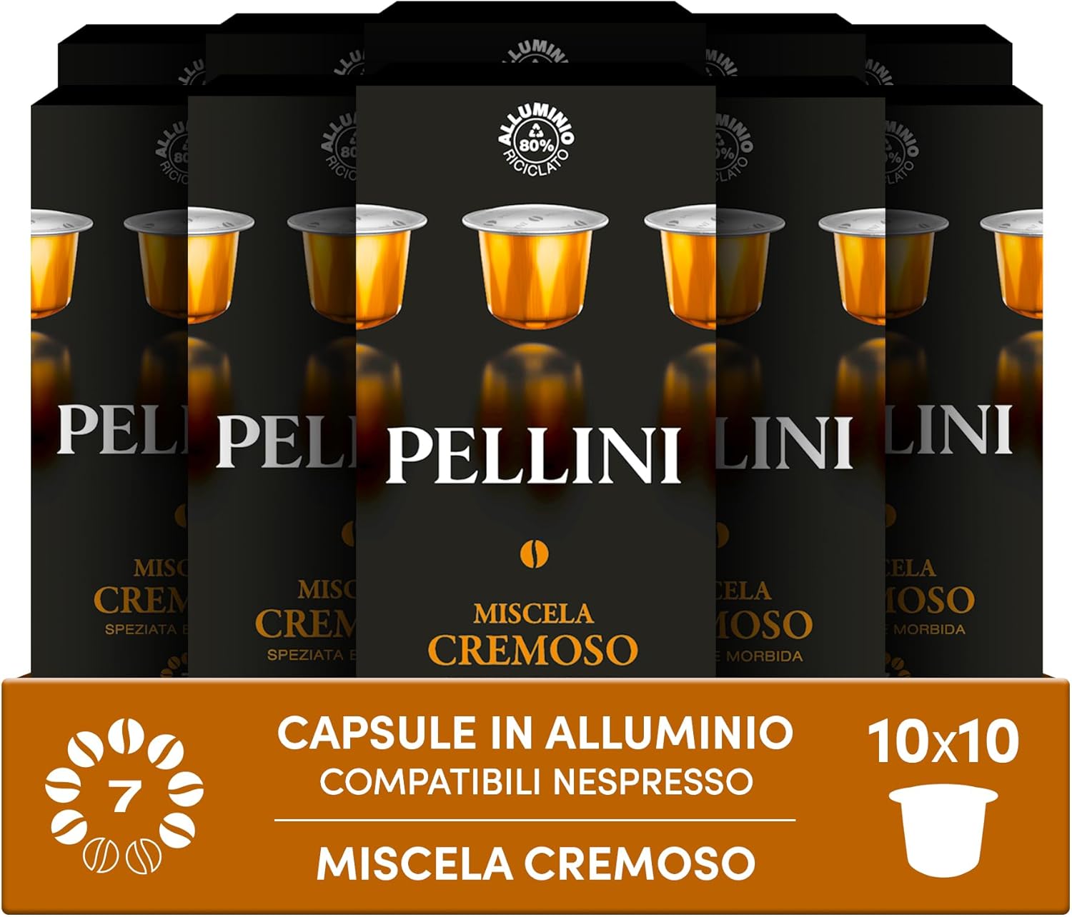 Pellini Cremoso 100 Capsule in Alluminio Compatibili Nespresso, Miscela di Caffè Arabica e Robusta dal Gusto Speziato con Note di Caramello e Nocciola, 10 Confezioni da 10 Capsule - Immagine 1