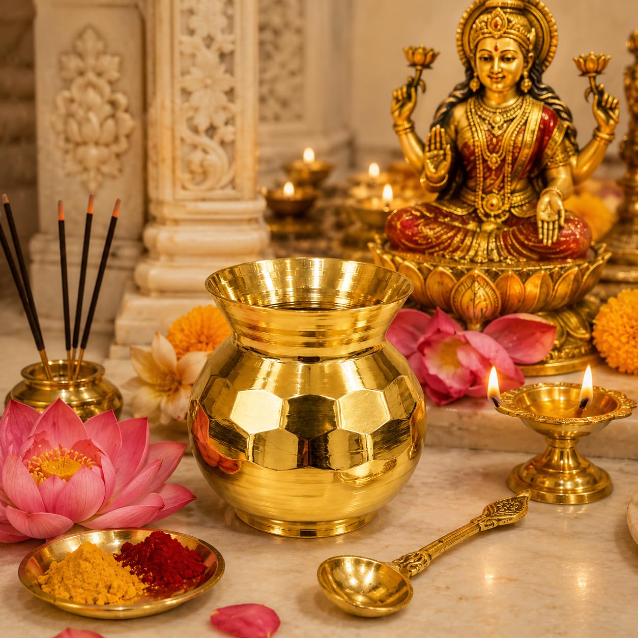 Pure Brass Pooja Lota Set - Traditional Indian Rituals -2