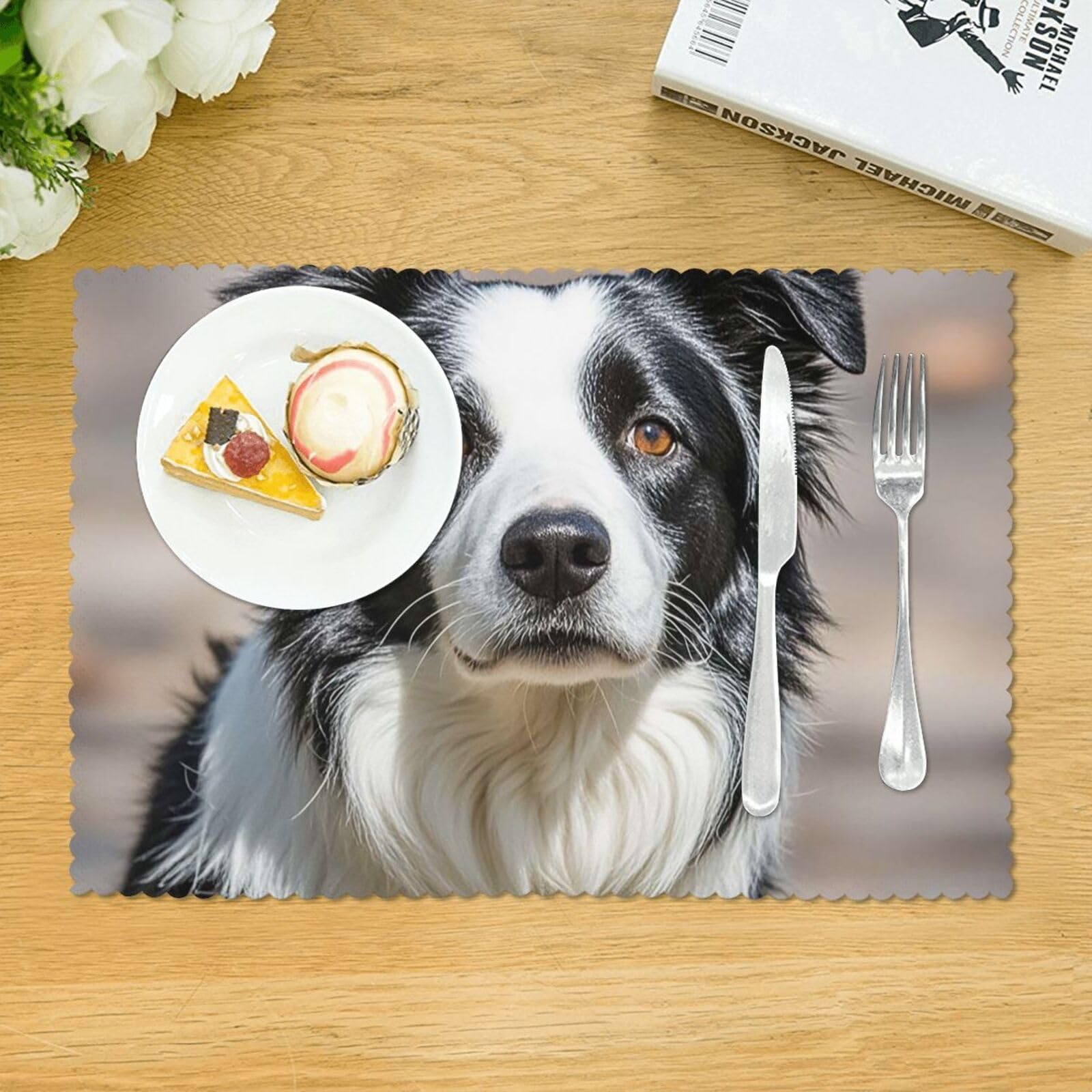 Placemats Set of 4 Heat Resistant Border Collie Place mat for Dining Table Non-Slip Table Desktop Protection Pad Washable for Kitchen Outdoor