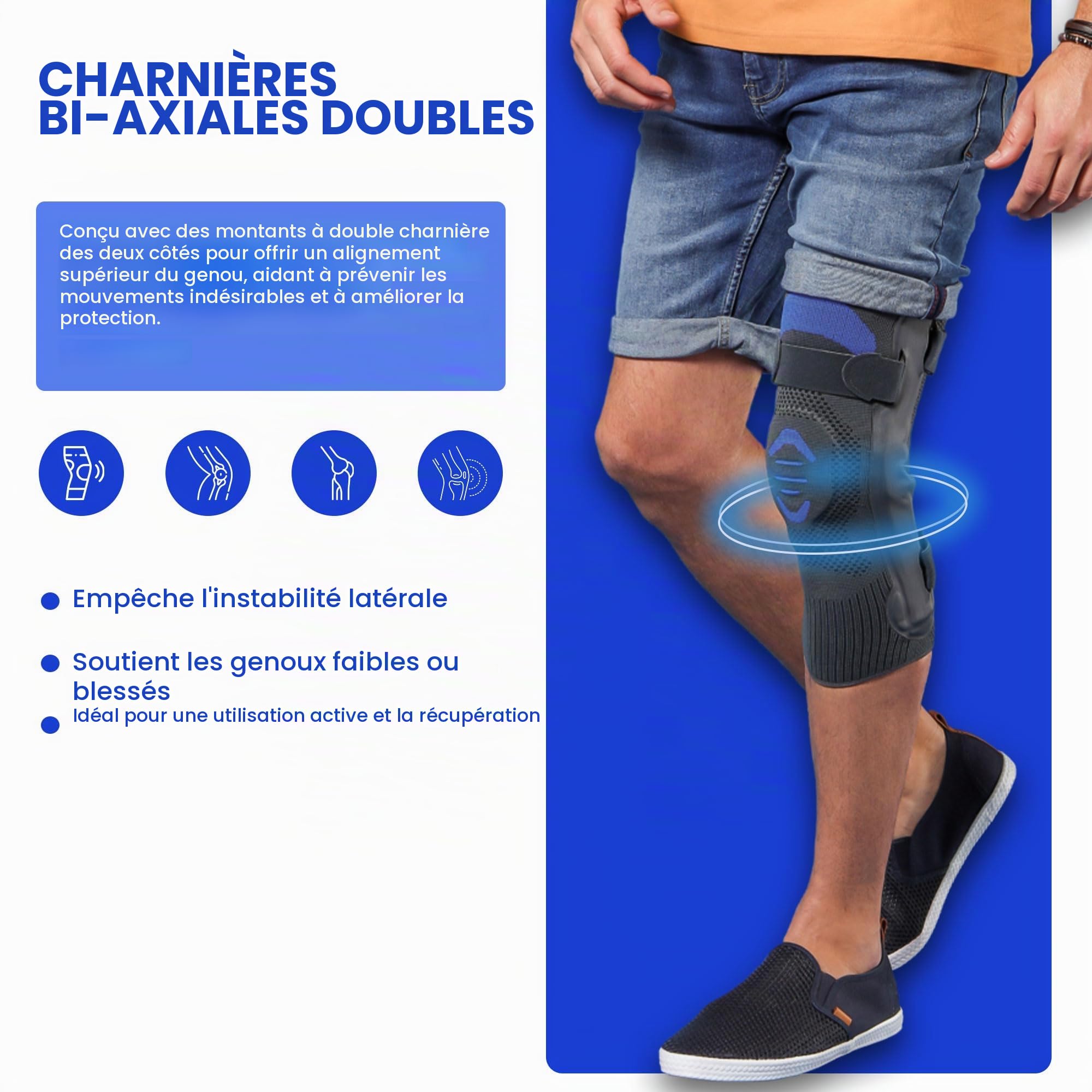 Thuasne Genouillère ligamentaire à renforcements latéraux Genu Dynastab® taille 4 (tour de genou 42-45 cm) maintient le genou