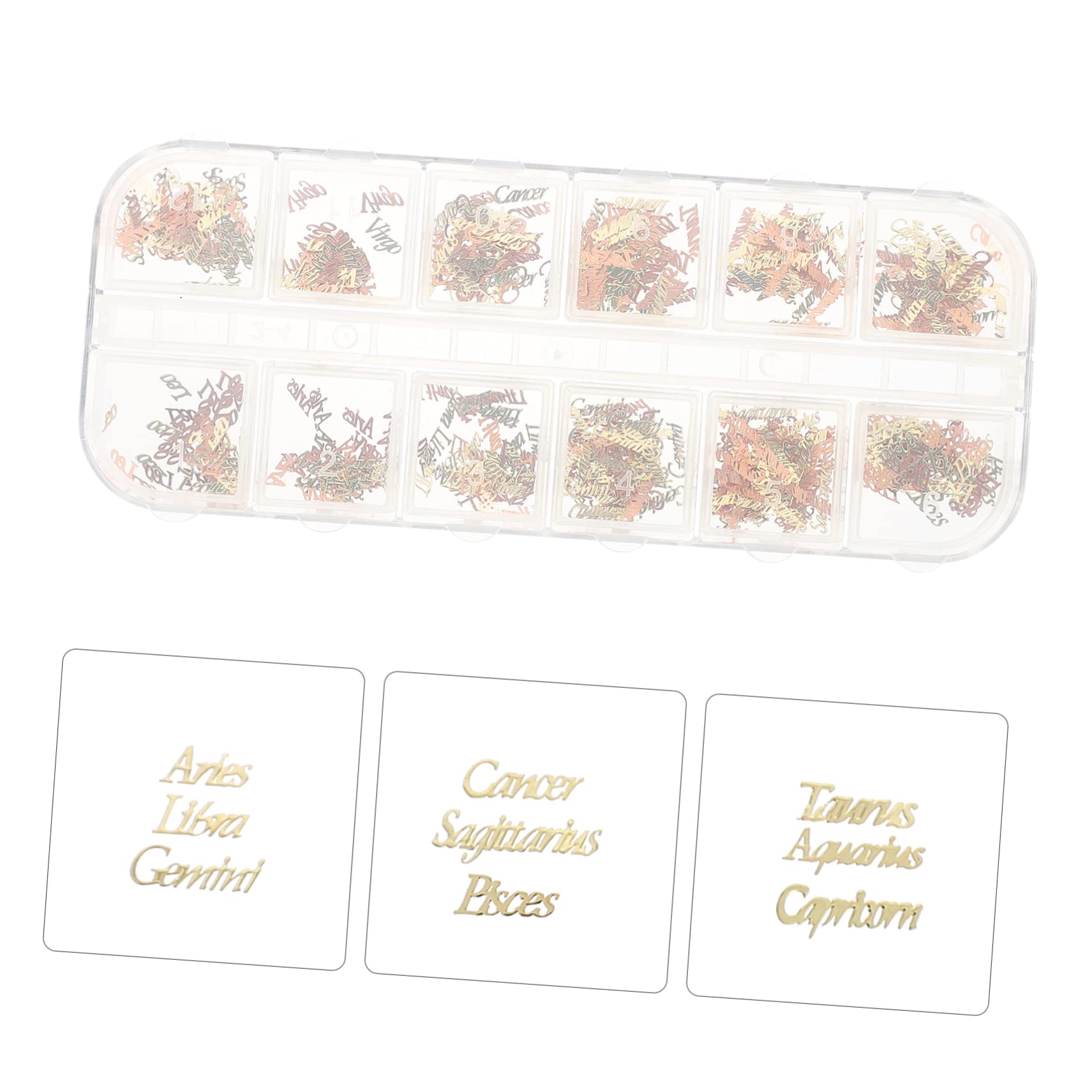 Healeved 4 Cajas Adornos Del Alfabeto Del Zodiaco Pegatinas De Letras Clavos De Clavos Gemas Manicura Joyas De Niña Uñas Gemas 3d Pegatinas Encanto Decoraciones Lámina De Cobre