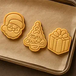 Cortador Marcador De Biscoito Cookie Biscuit Natalino Premium 2 em 1 - Kit 3 Unidades Papai Noel Presente Árvore de Natal