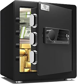 EXTRALINK Tresor für Zuhause – Elektronischer Safe mit Touchscreen, Doppelalarm, Feuerfest, Wandmontage, Notschlüssel, Kleiner Tresor mit AA-Batterien, Sicherheitsschutz, 45 cm Höhe