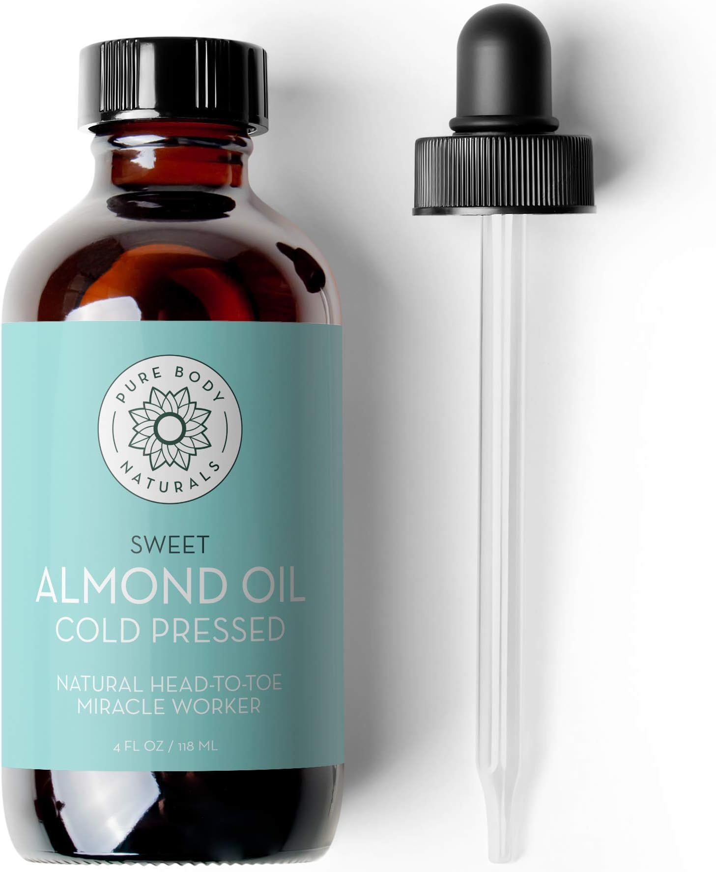 Sweet Almond Oil, 120ml - Cold Pressed and 100% - for Hair, Skin, Nails, Therapeutic Massage, Carrier Oil - by