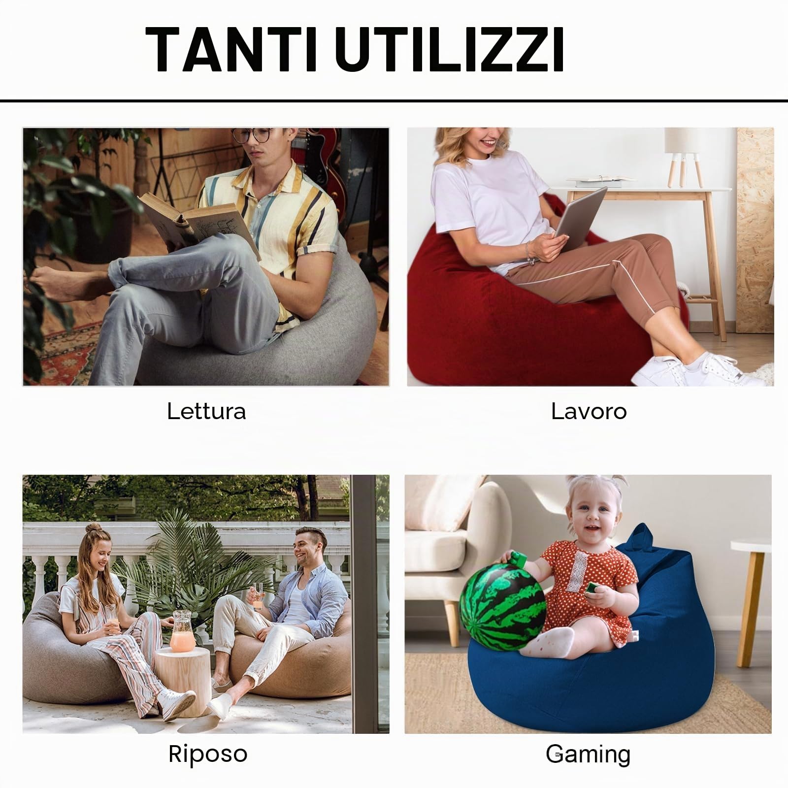Poltrona Sacco Bambini e Adulti, 100 x 120 CM Bean Bag Senza Imbottitura, Pouf Morbido Sacco con Chiusura Lampo, Antipolvere Fodera per Poltrona a Sacco, adatto Soggiorni, Camere (Rosso)