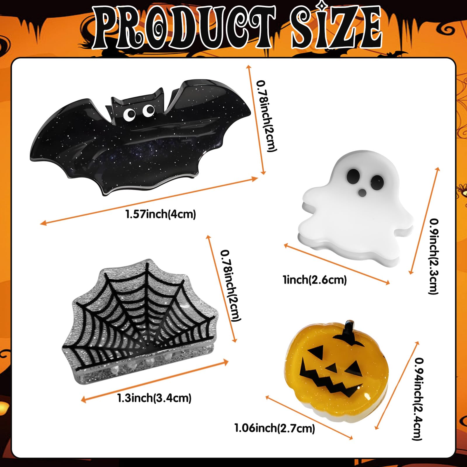 Halloween Claw Clip, Mini Claw Clips Accessories Gifts for Kids, Spooky Head Ornaments Supplies Cute Holiday Theme Design Pumpkin Ghost Spider Web Style - Image 2
