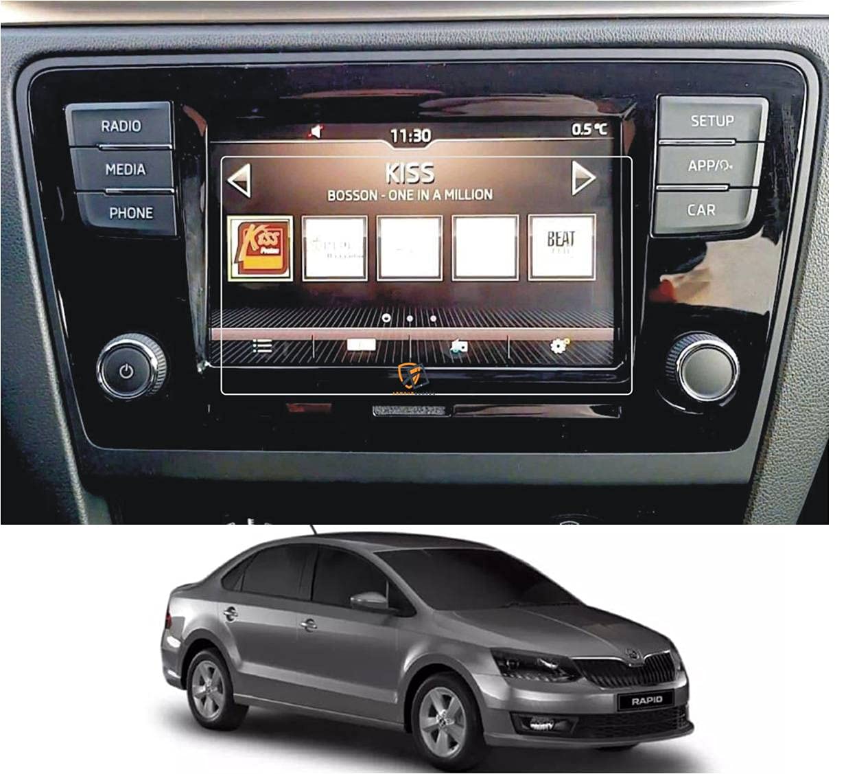 ARMOUR GUARDS 9H Scratch Resistant, Unbreakable, Flexible & Shatter Proof Car Infotainment Screen Protector Compatible with SKODA RAPID Monte Carlo 1.6 Mpi (6.5 Inch) (Transparent)