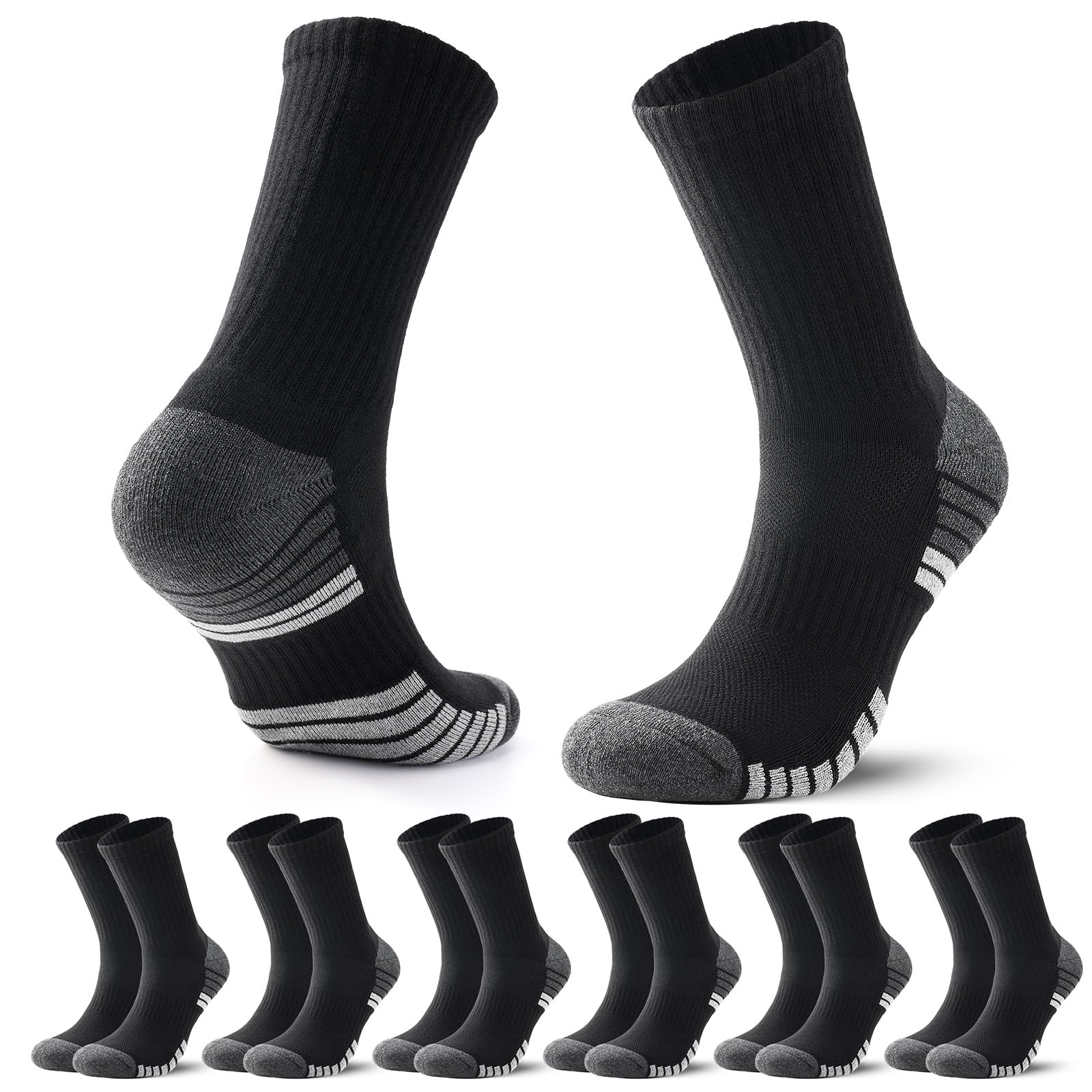 PULIOUMens Socks Wicking Breathable Cushion Crew Socks,Hiking Walking work socks 6 Pairs