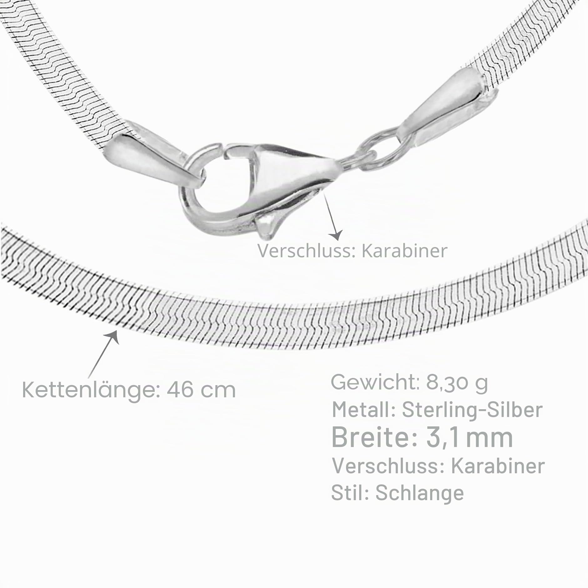 Tuscany Silver Damen Sterling Silber Flach Schlange Halskette 3.1mm
