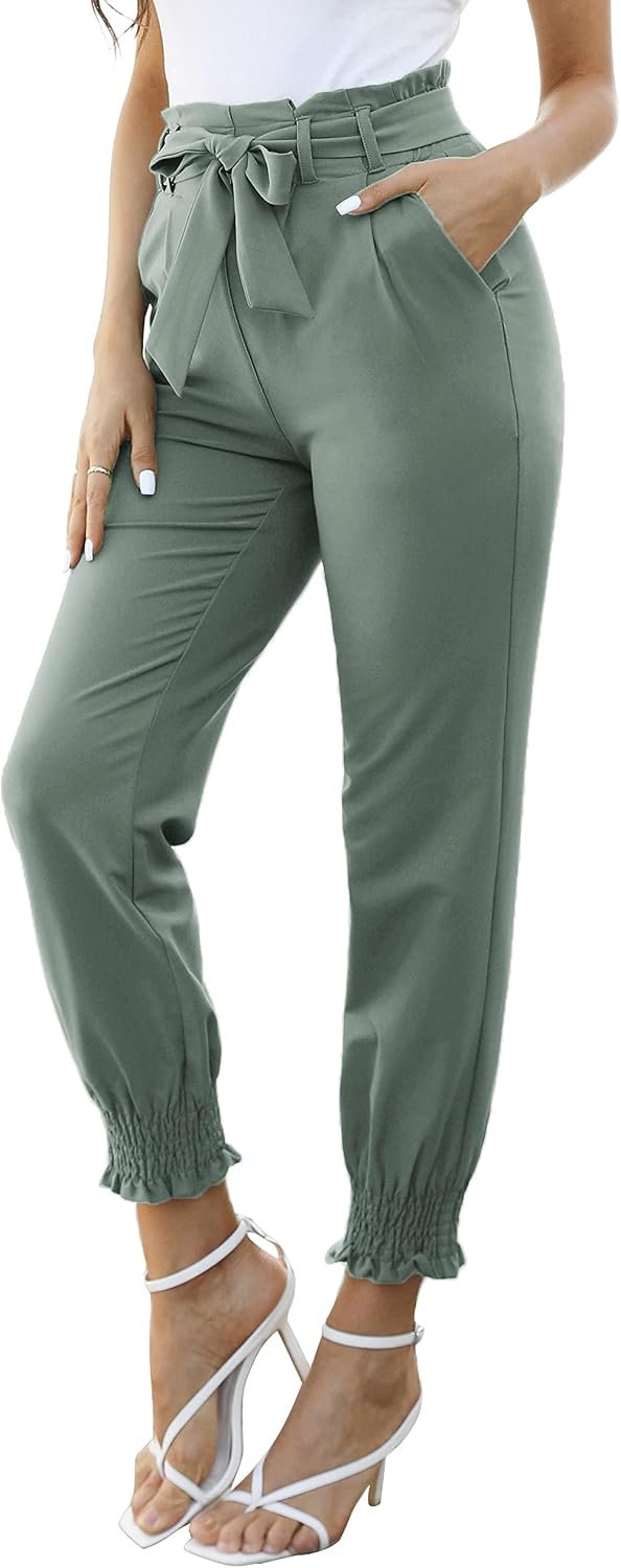 GRACE KARIN Womens Casual Pants Self Tie Bow-Knot Ankle Length Pencil Pants with Pockets