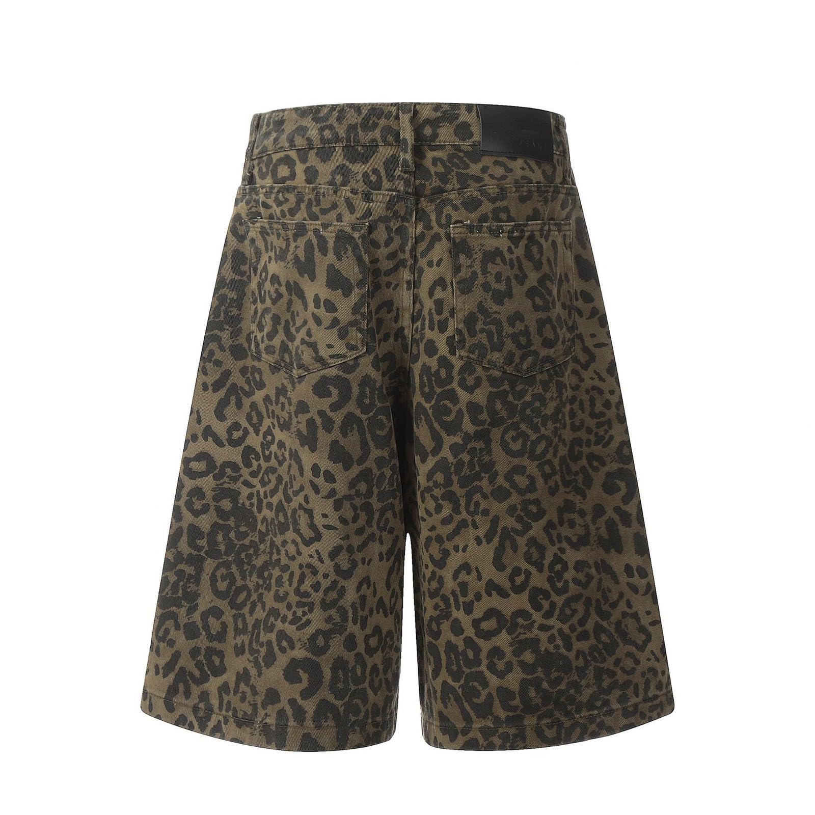 Short bermuda en jean à imprimé léopard pour femme - Taille mi-haute avec poignets rabattables