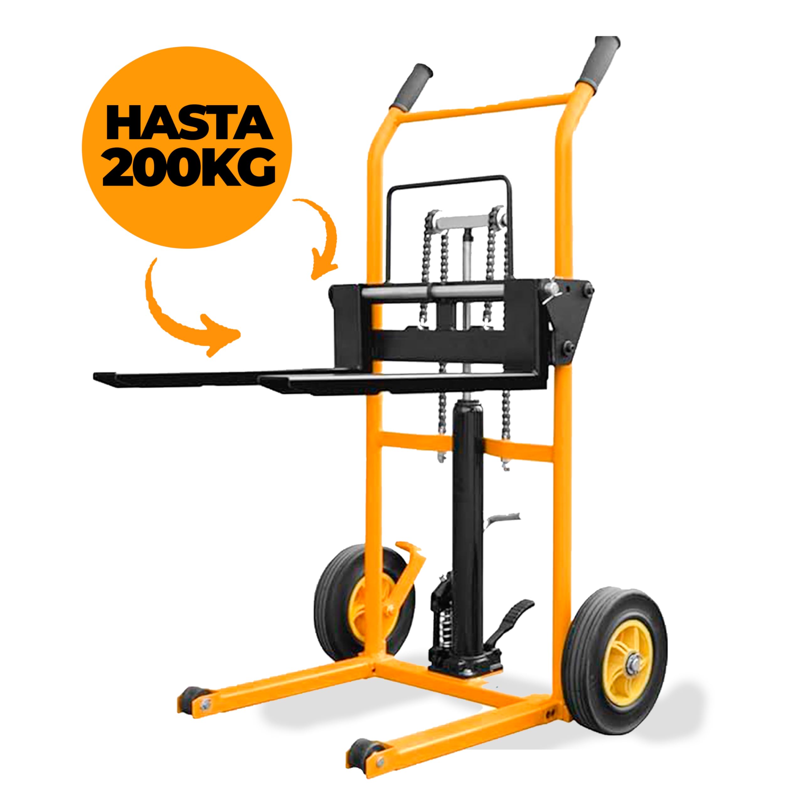 GENÉRICO Elevador Manual SDJL200 - Carretilla elevadora Manual, Capacidad 200 kg, Altura máxima 900 mm, Sistema de elevación con Pedal, Ruedas de Goma 250 mm, diseño Compacto y Ligero, fácil Montaje