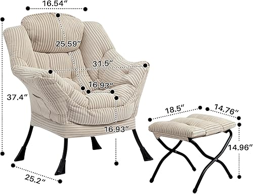 Miniatura 3 de HollyHOME - Silla perezosa de tela con otomana plegable, cómoda silla de descanso y reposapiés plegable, sofá de ocio silla de lectura y reposapiés,