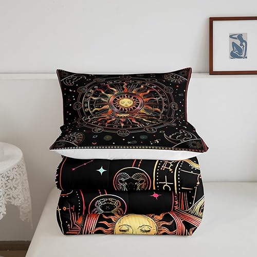 Miniatura 6 de Manfei Juego de edredón de sol y luna, tamaño Queen, juego de ropa de cama de constelación del zodiaco, 3 piezas para decoración de habitación de