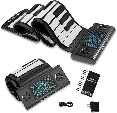 KONIX Piano enrollable de 61 teclas, piano portátil mejorado para principiantes con BluetoothMIDI, teclado de piano enrollable de silicona