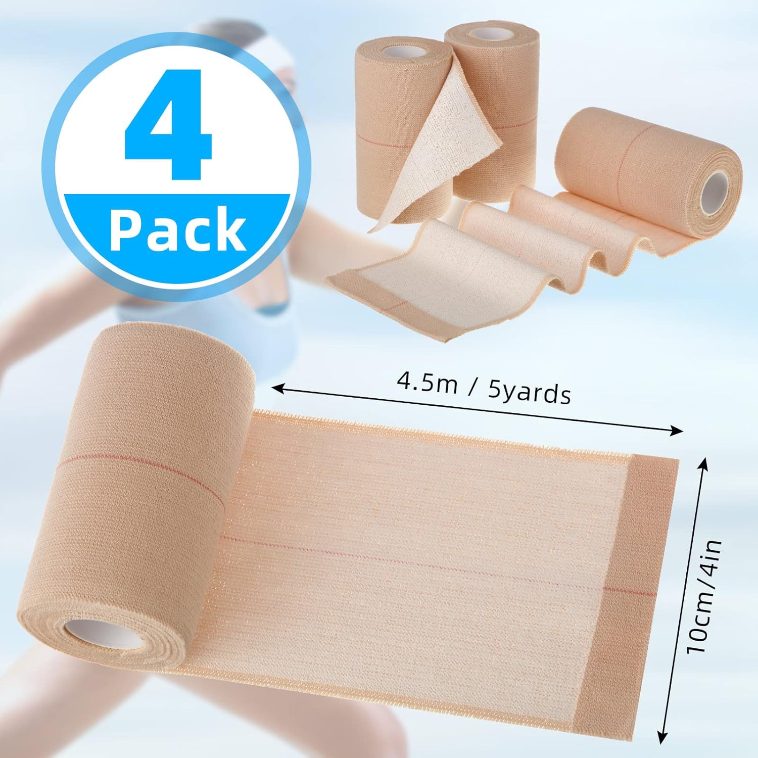 4 Rolls Adhesive Elastic Tape Bandage Tape Wrap Bandage Wrap Elastic Bandage Self Adhesive Bandages Flexible Stretch Bandages for Sports Ankle, Knee and Wrist Sprains, Beige, 4 Inch x 5 Yard - Image 2