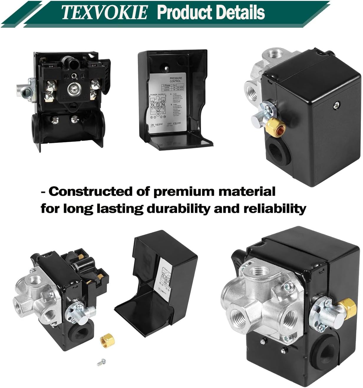 23474570 23474570-A Pressure Switch W/Unloader And 4 Port On/Off Lever 135-175 PSI - for Ingersoll Rand Reciprocating Air Compressor 2340, 2475, 2545 And 7100 2475